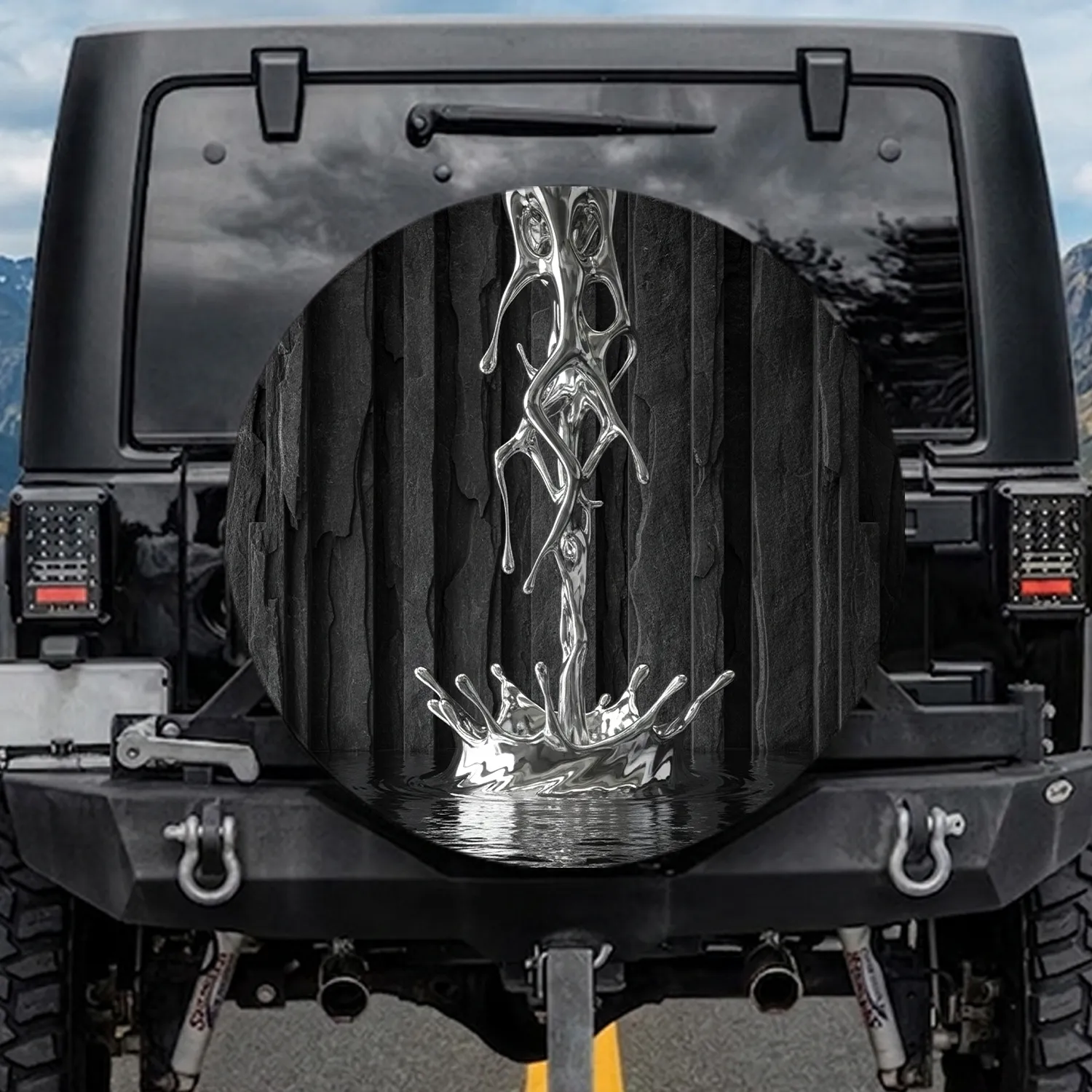 Liquid Chrome Sculpture Drips Splash Outdoor Adventure Gift for Car Enthusiasts Spare Tire Cover - 1