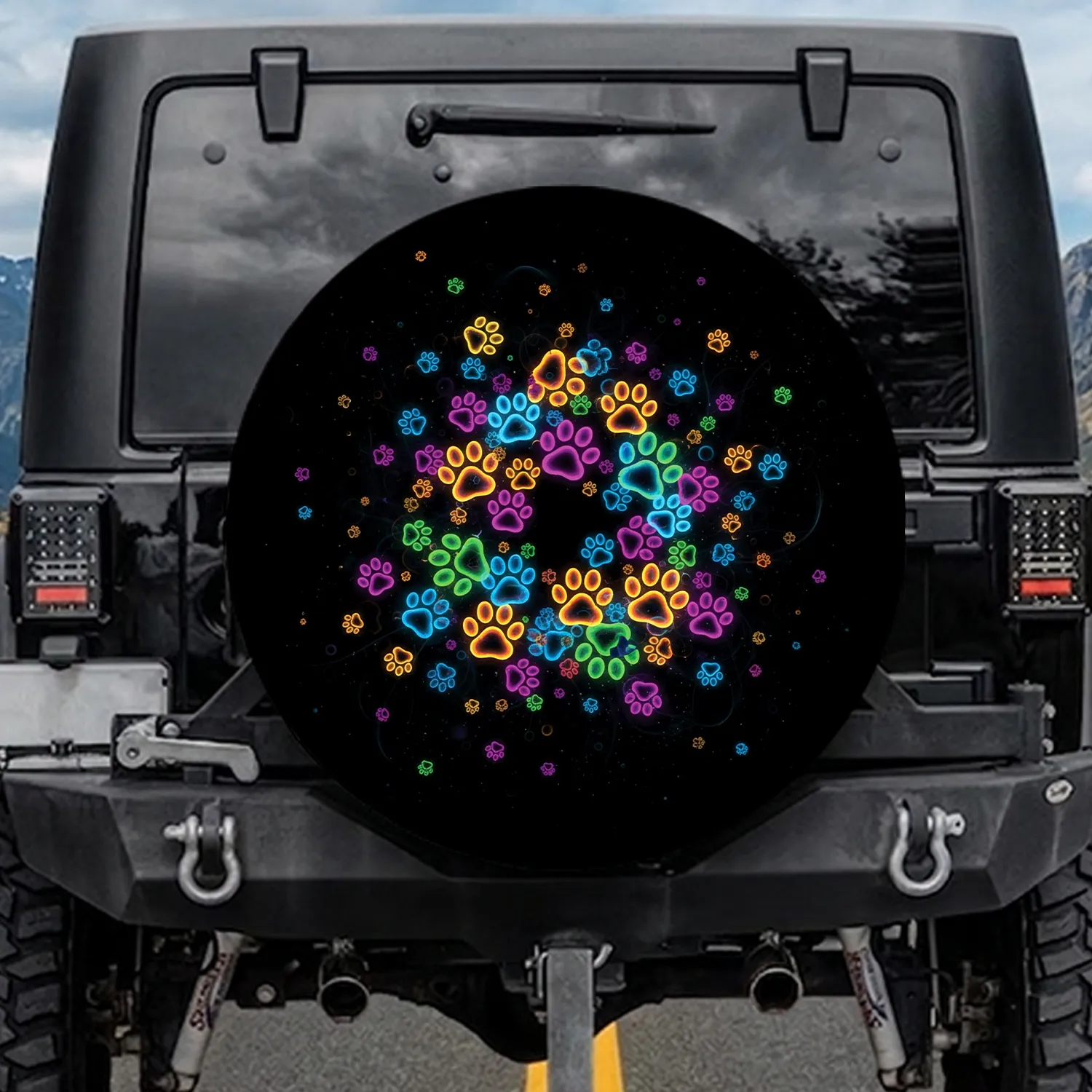 Scattered Paw Prints Cosmic Starlight Night Sky - Pet Lover Gift Spare Tire Cover - 1