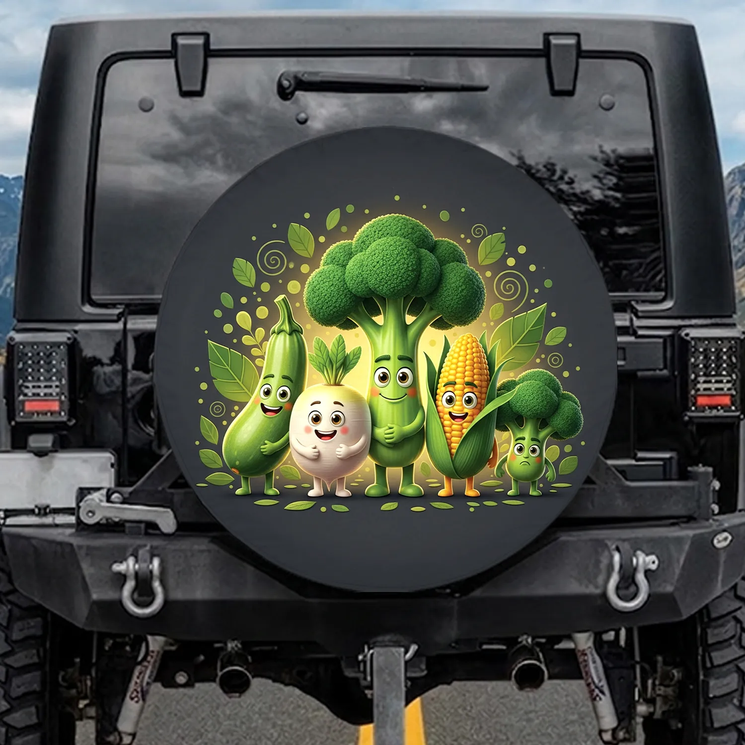 Zucchini Radish Broccoli Corn Characters - Home Decor Gift for Garden Lover Spare Tire Cover - 1