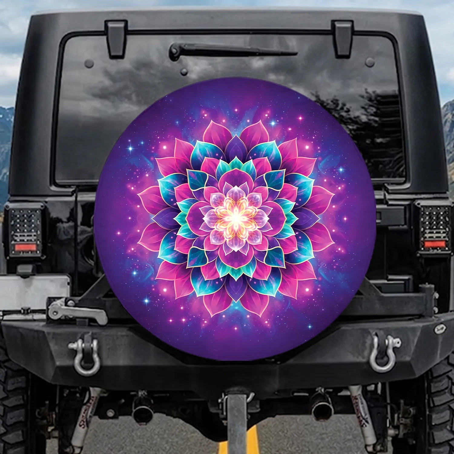 Cosmic Mandala Flower Starry Nebula - Boho Lifestyle Gift for Yoga Lover Spare Tire Cover - 1