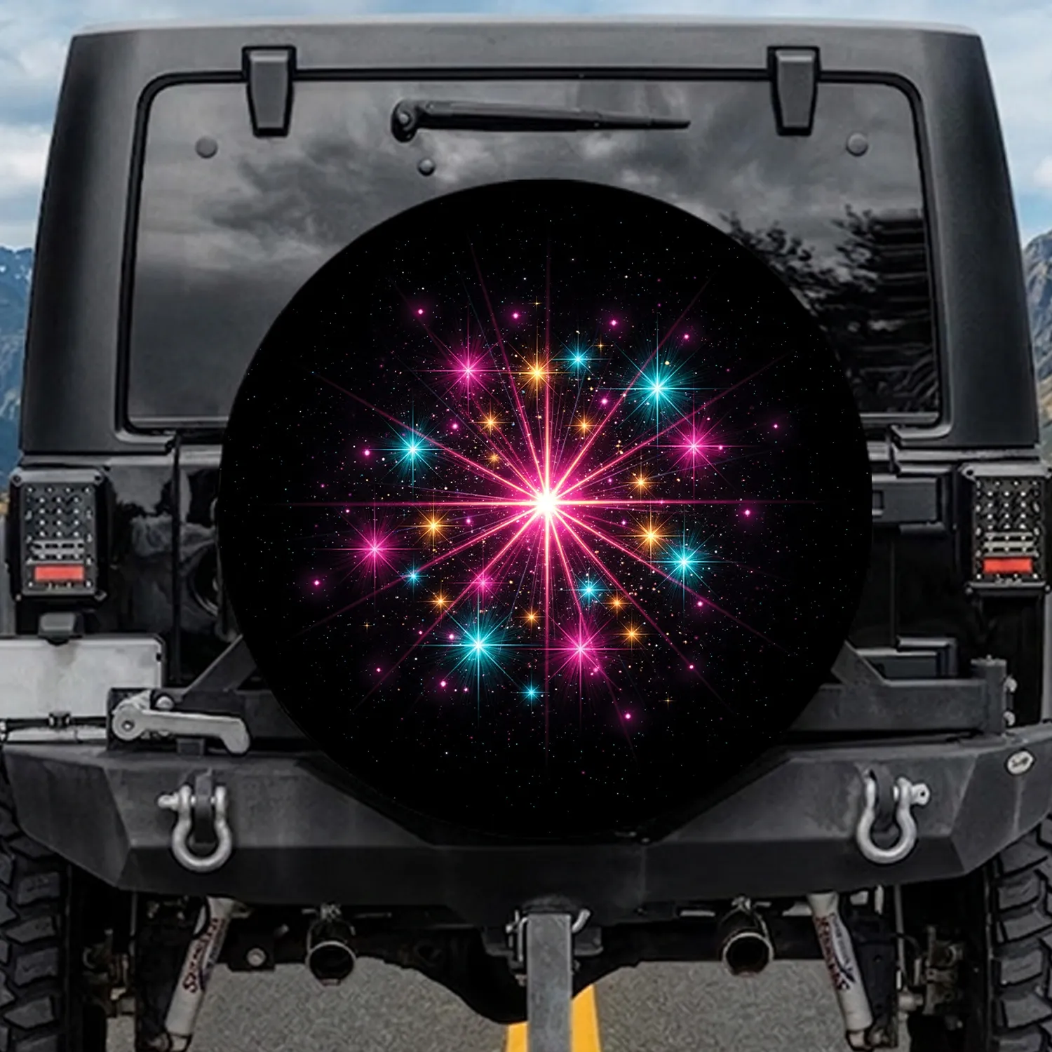 Vibrant Starbursts Stardust Night Sky Vehicle Decor Gift for Space Enthusiast Spare Tire Cover - 1