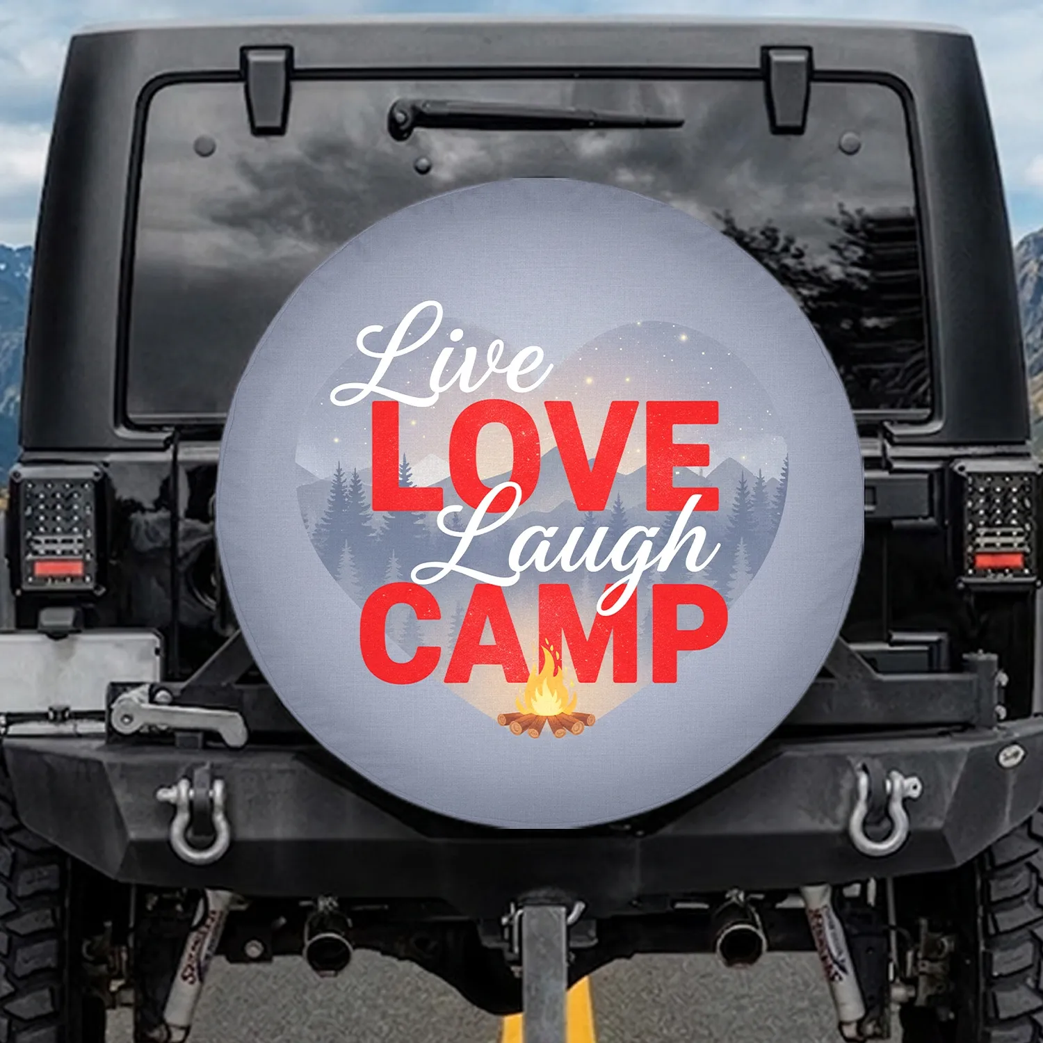 Live LOVE Laugh CAMP Heart - Outdoor Adventure Gift for Camper Spare Tire Cover - 1