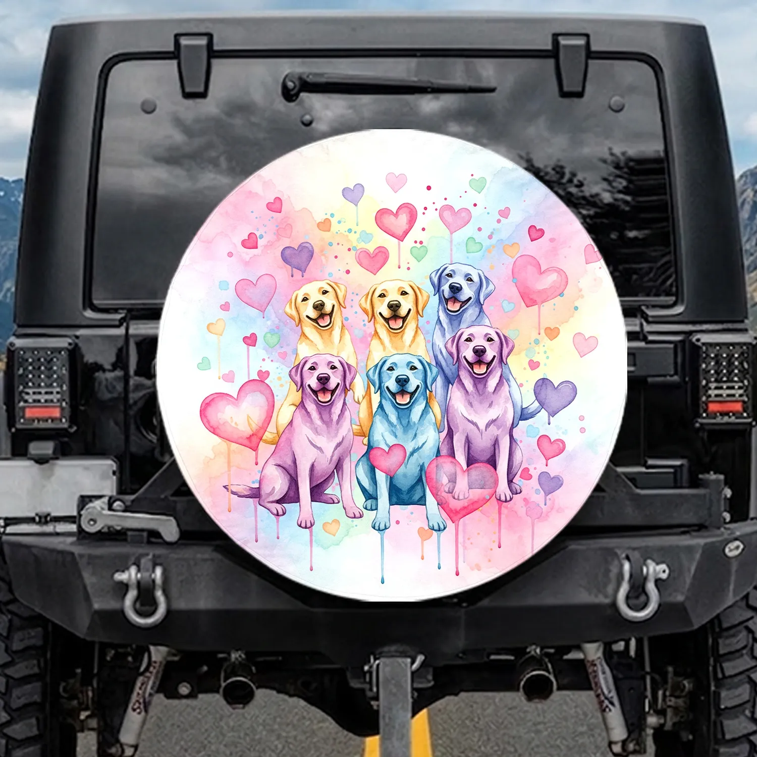 Group of Five Pastel Labrador Retrievers Floating Hearts - Dog Lover Everyday Gift Spare Tire Cover - 1