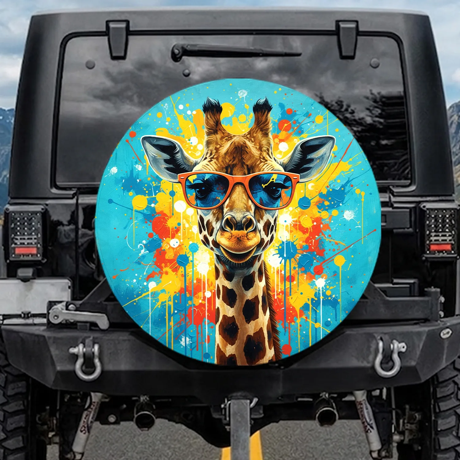 Giraffe Wearing Sunglasses - Wildlife Lover Gift for Safari Enthusiasts Spare Tire Cover - 1