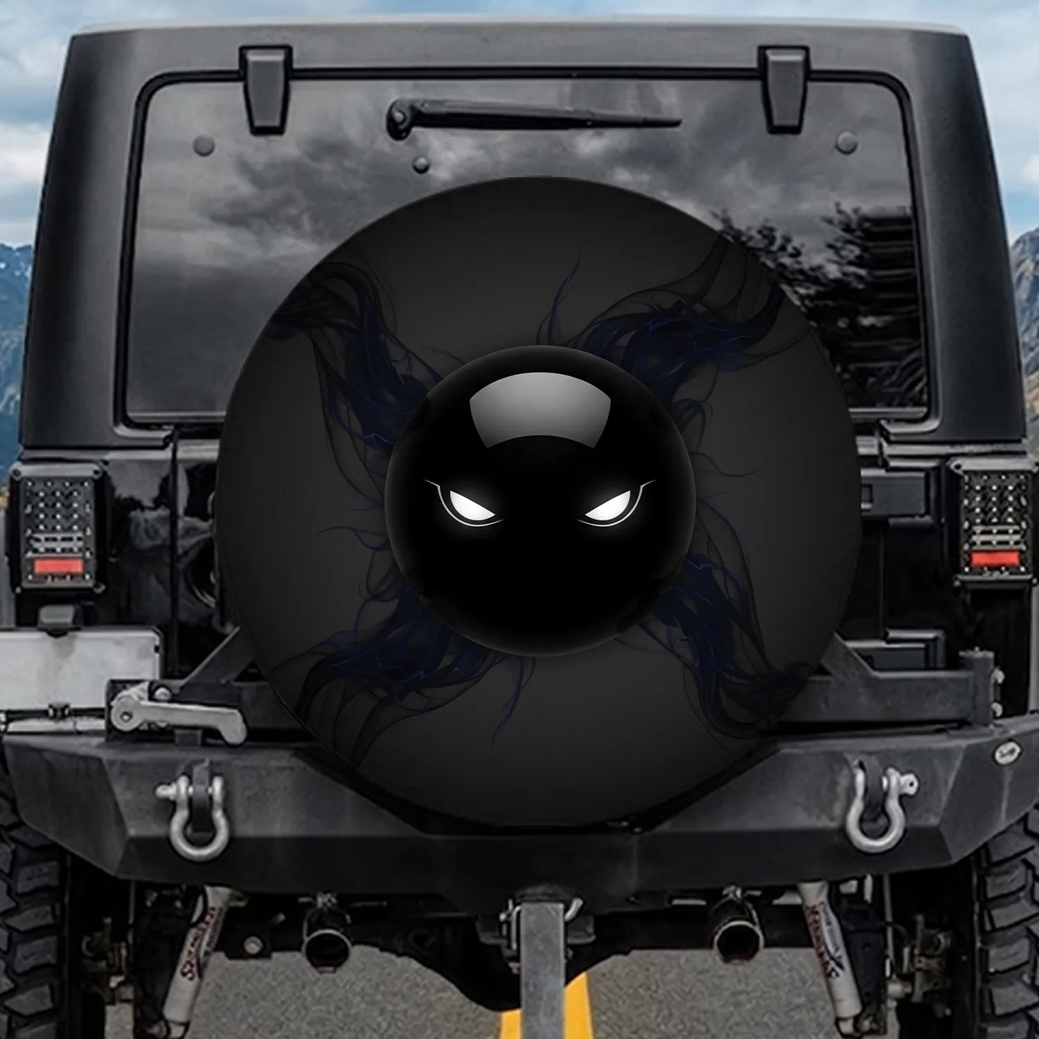 Black Sphere White Eyes Swirling Smoke - Travel Essentials Gift Spare Tire Cover - 1