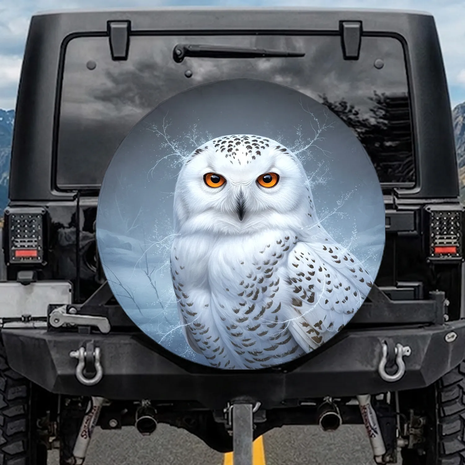 Majestic Snowy Owl Orange Eyes Arctic Winter - Wildlife Lover Gift for Owl Lover Spare Tire Cover - 1