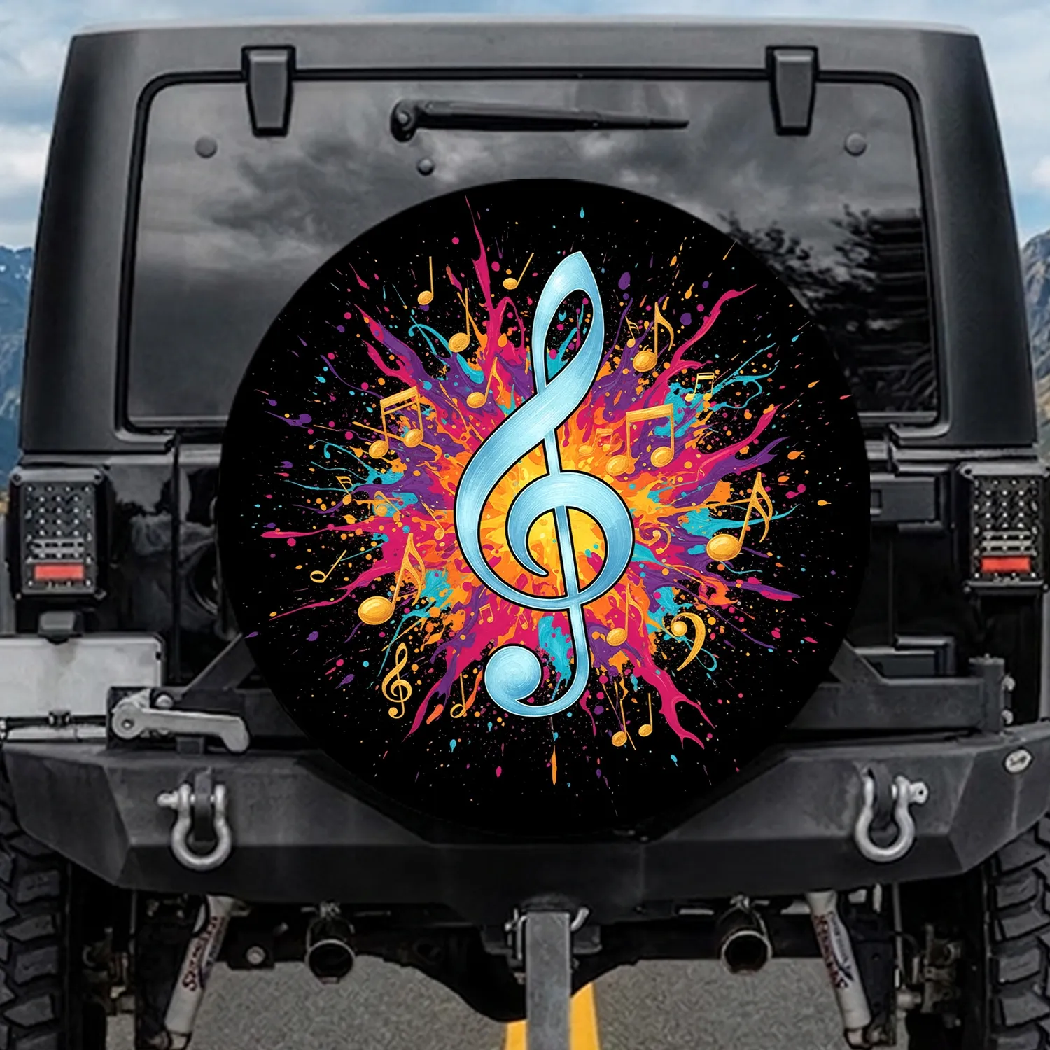 Treble Clef Musical Notes Paint Splatters - Music Lover Home Decor Spare Tire Cover - 1