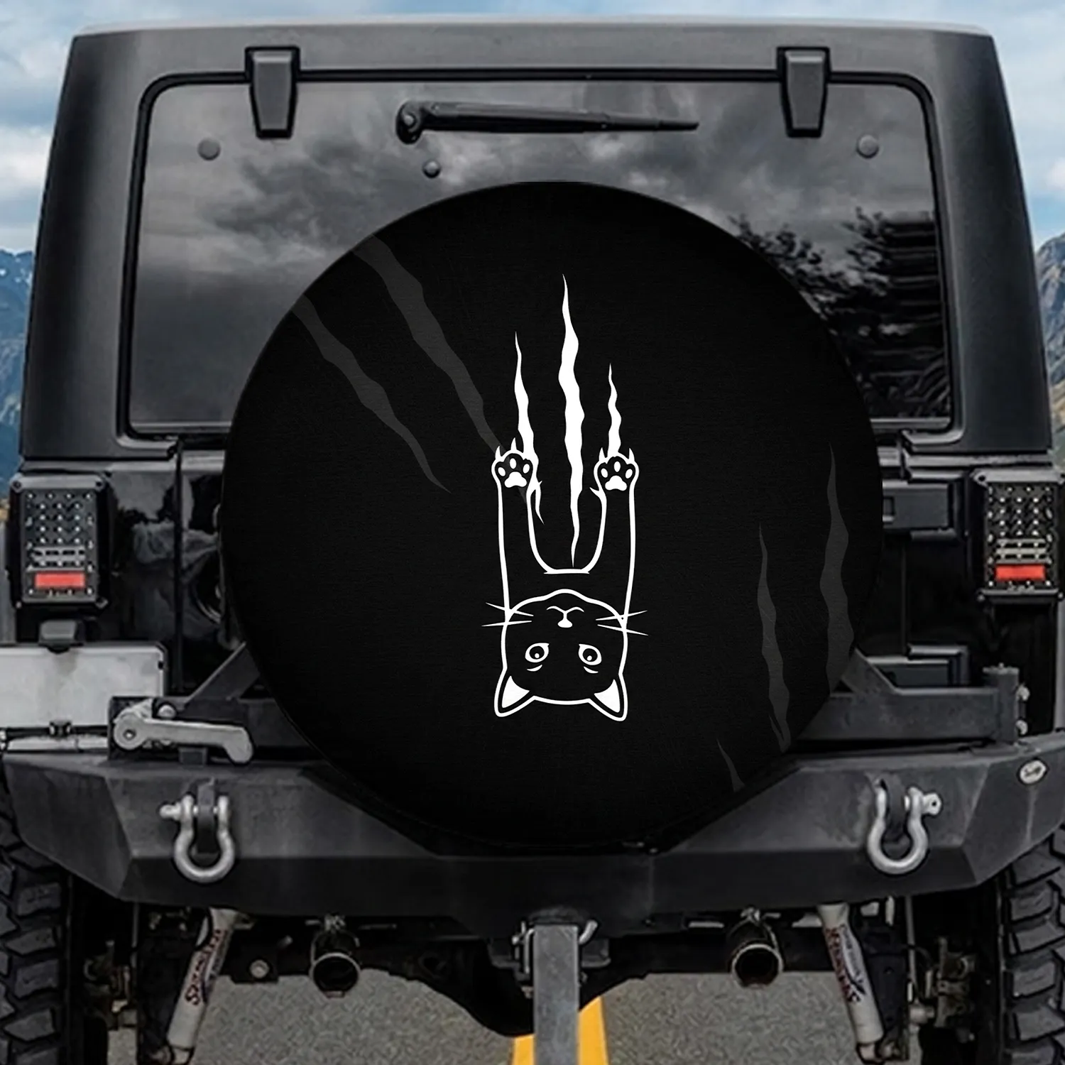 Scratching Cat Claw Marks Dark Surface - Cat Lover Everyday Gift Spare Tire Cover - 1