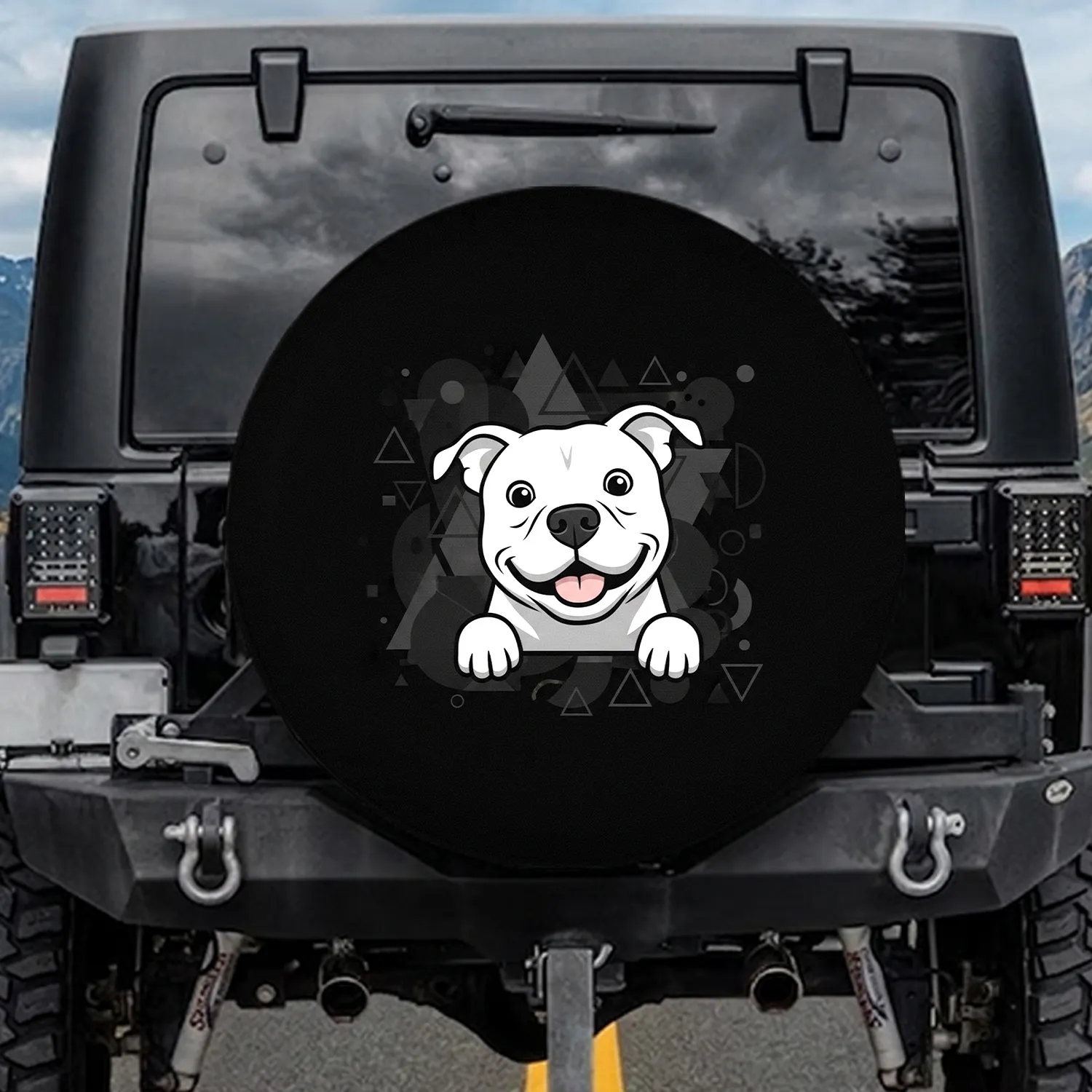 Happy Pitbull Dog Smiling Peek - Car Accessory Dog Lover Gift Spare Tire Cover - 1