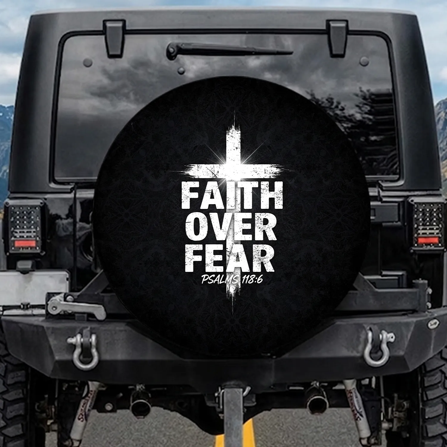 Faith Over Fear Christian Cross Psalms 118:6 - Christian Lifestyle Gift Spare Tire Cover - 1