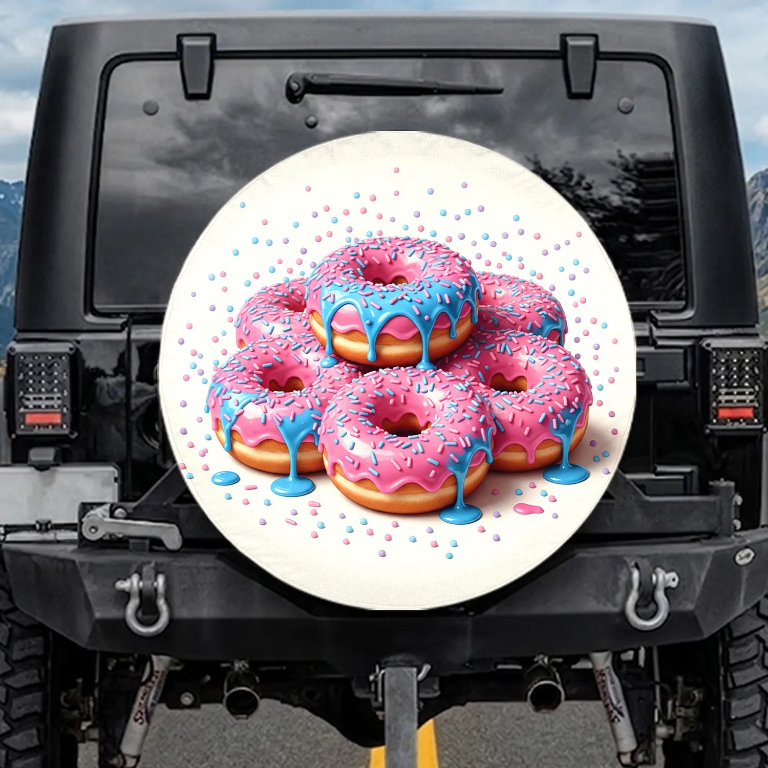 Pink Blue Glazed Donuts Sprinkles - Sweet Treat Lover Gift Spare Tire Cover - 1