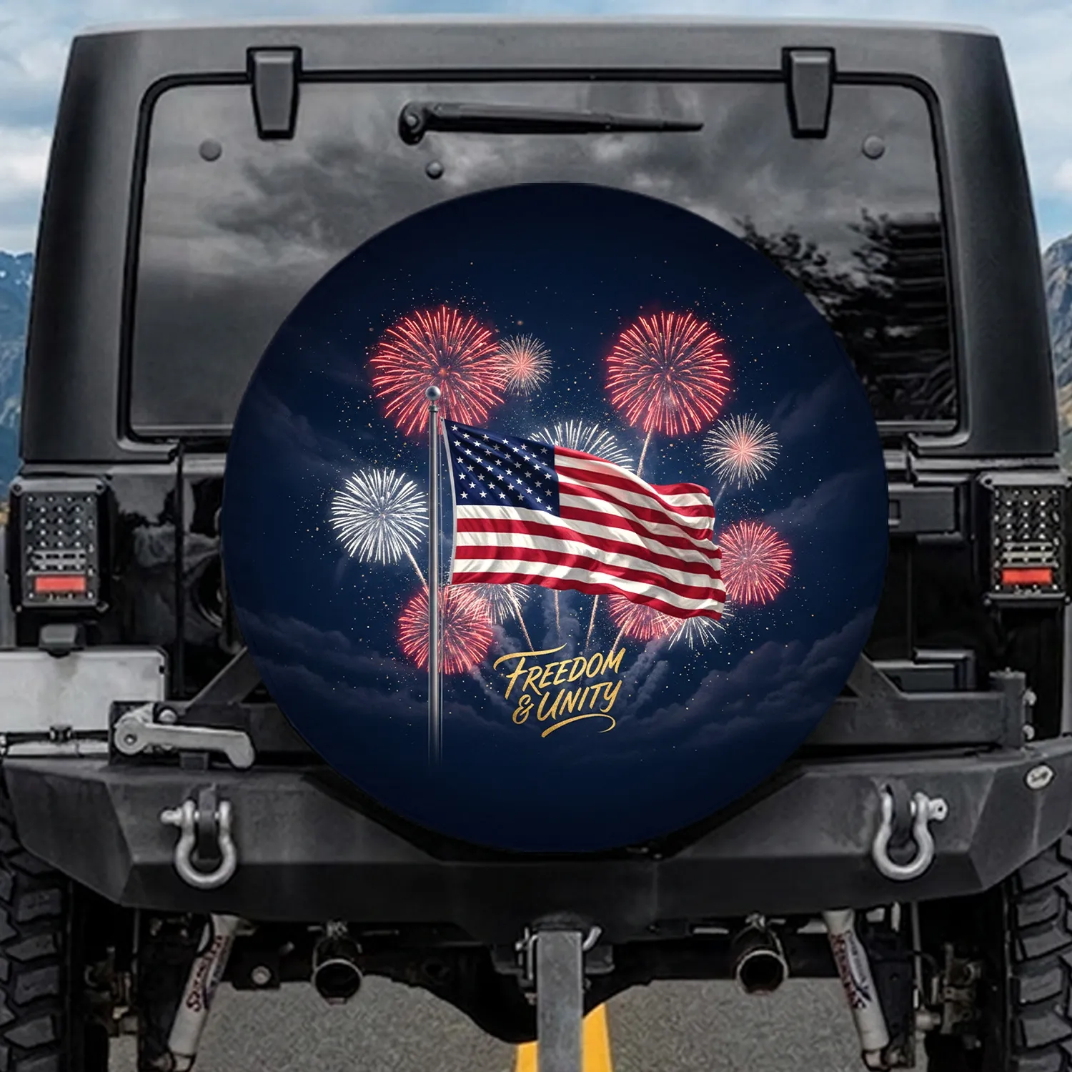 American Flag Fireworks Night Sky - Independence Day Gift for Veterans Spare Tire Cover - 1
