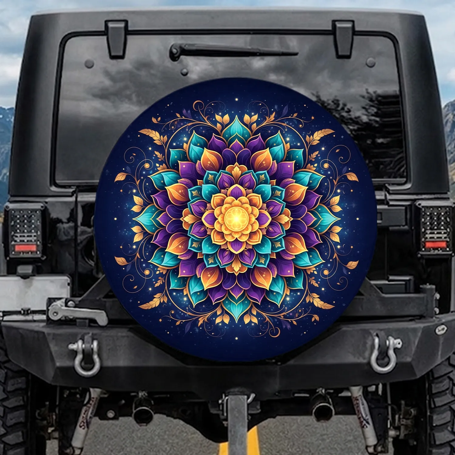 Mandala Floral Celestial Night - Boho Lifestyle Home Decor Gift for Yoga Lover Spare Tire Cover - 1
