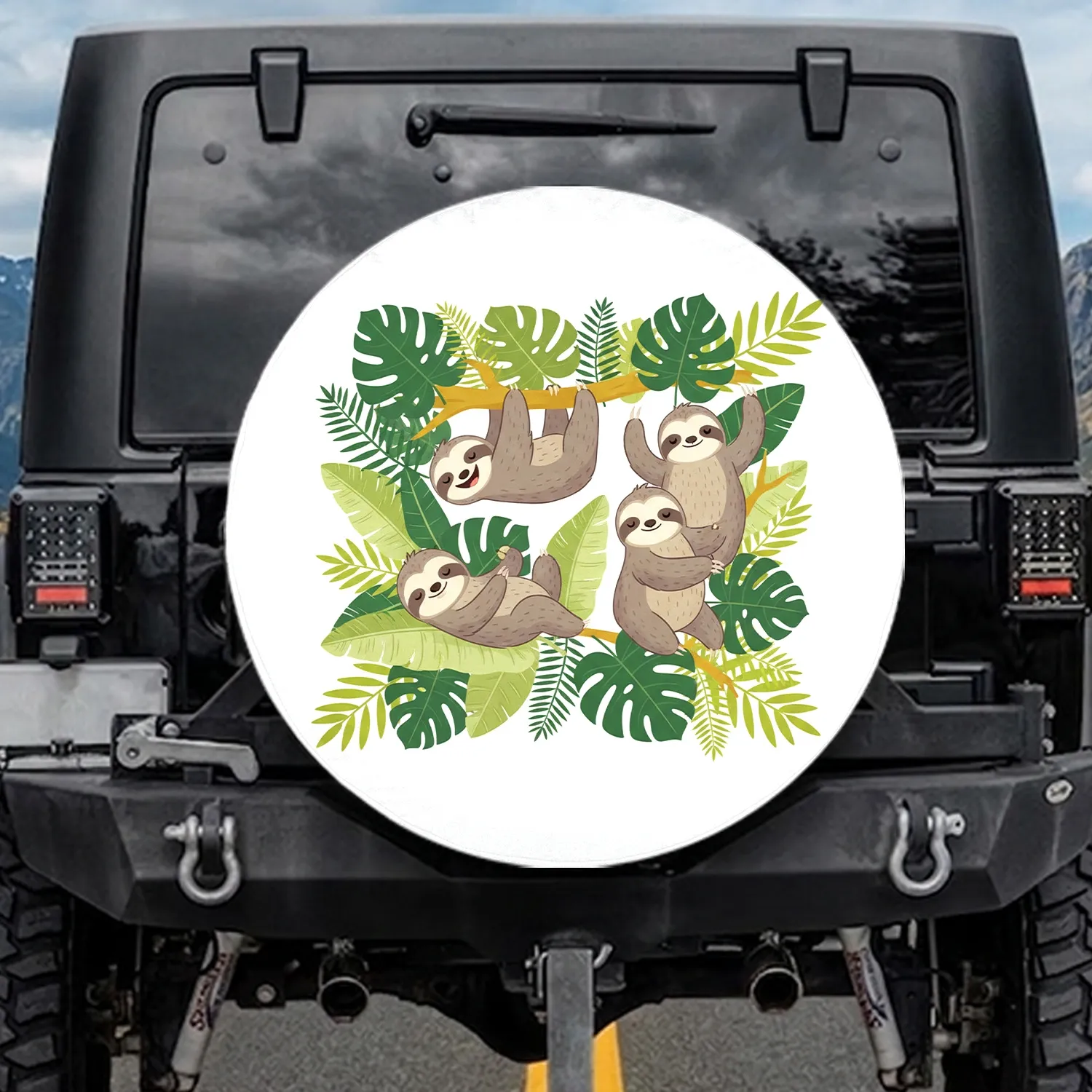 Playful Sloths Tropical Jungle Leaves - Nature Lover Adventure Gift Spare Tire Cover - 1