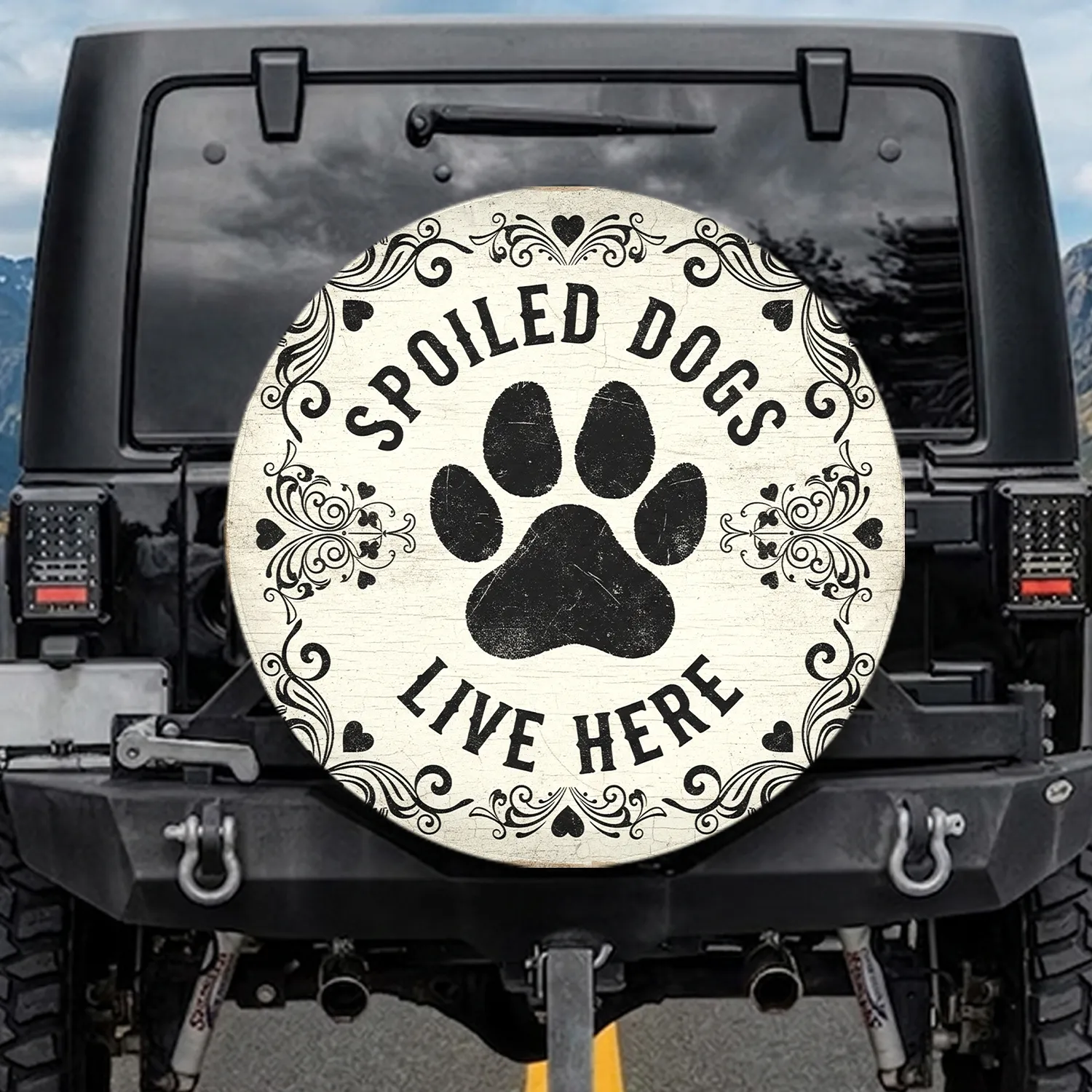 Paw Print Spoiled Dogs Live Here - Dog Lover Gift Spare Tire Cover - 1