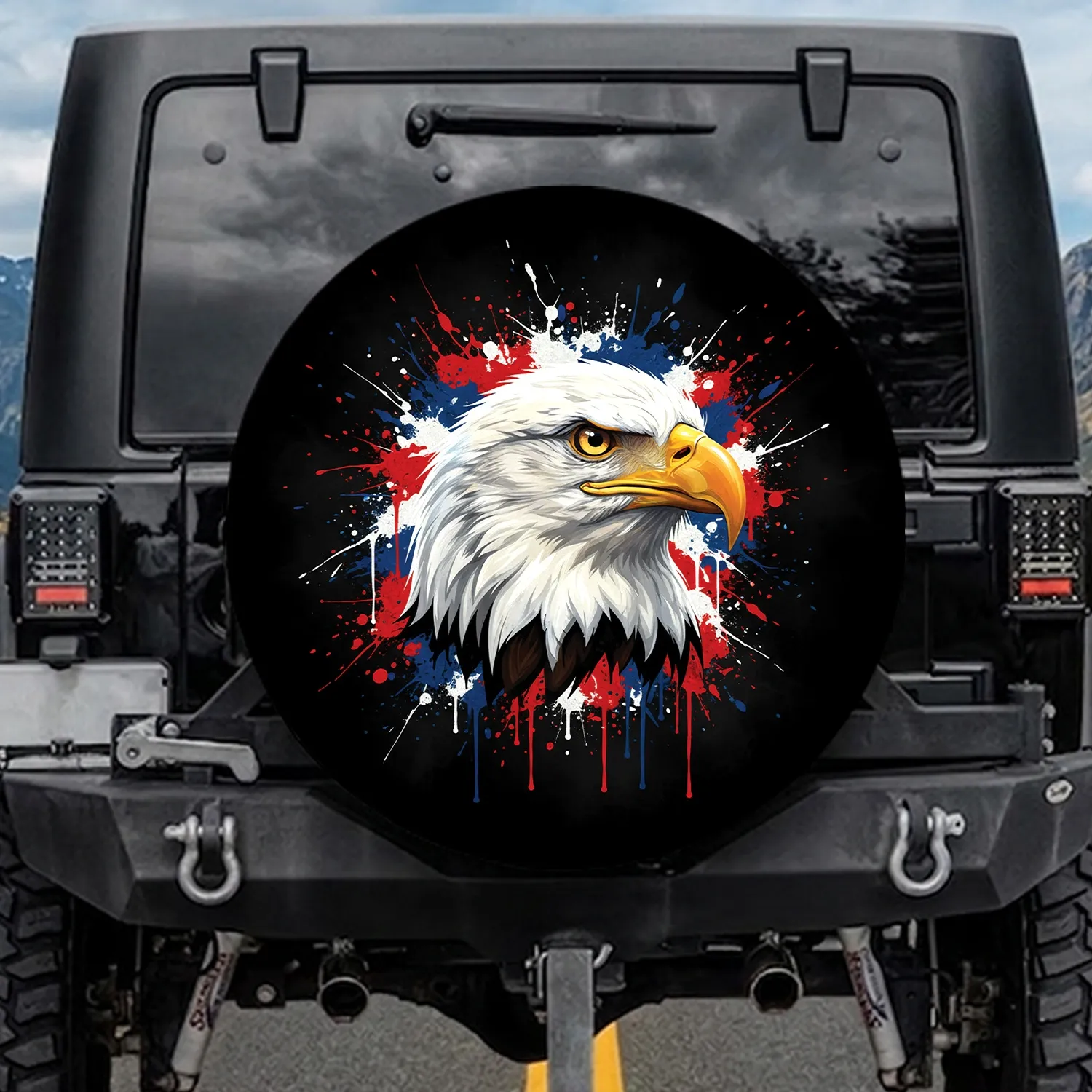 Bald Eagle Head Paint Splashes - Independence Day Gift for Veterans Spare Tire Cover - 1