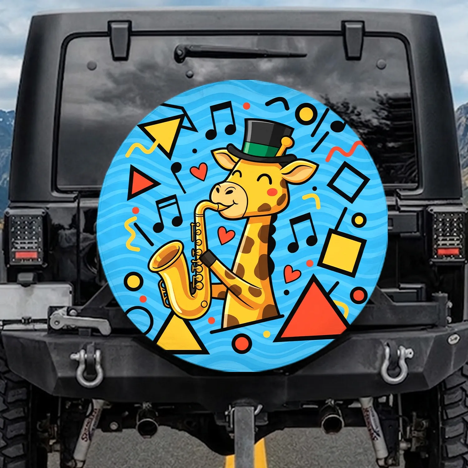 Giraffe Saxophone Musician - Music Lover Gift Spare Tire Cover - 1