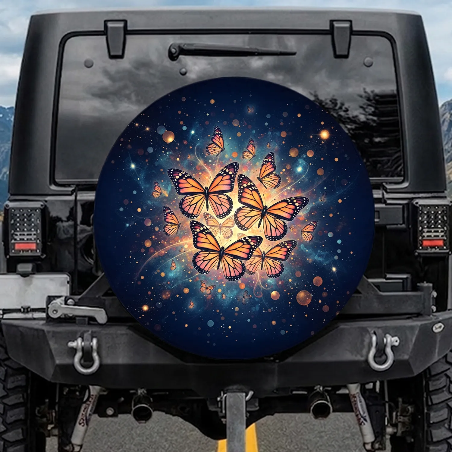 Iridescent Monarch Butterflies Glowing Stardust - Nature Lover Gift Spare Tire Cover - 1