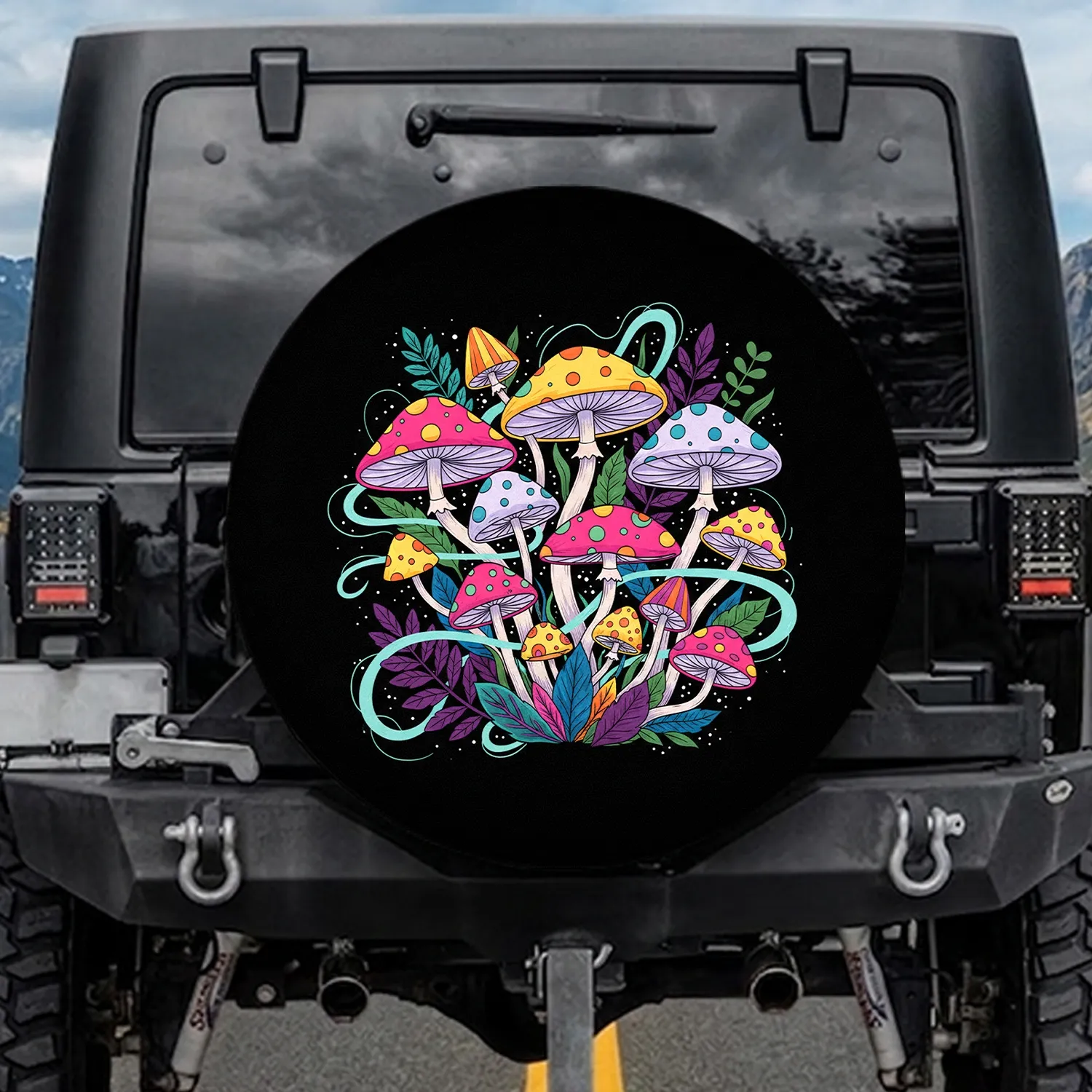 Psychedelic Mushrooms Leaves - Boho Home Decor Gift Spare Tire Cover - 1