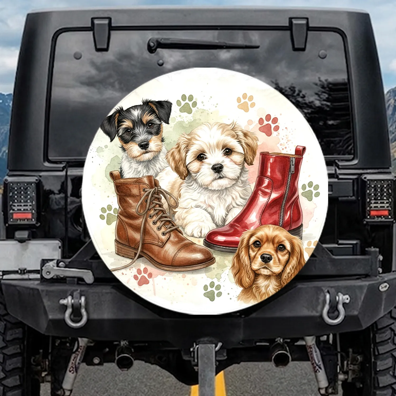 Shih Tzu Terrier Cavalier Puppy Ankle Boots Paw Prints - Home Decor Gift for Dog Lovers Spare Tire Cover - 1