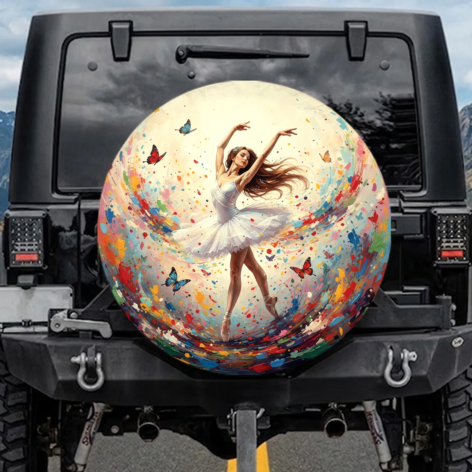 Graceful Ballerina Confetti Butterflies - Dance Lover Gift Spare Tire Cover - 1