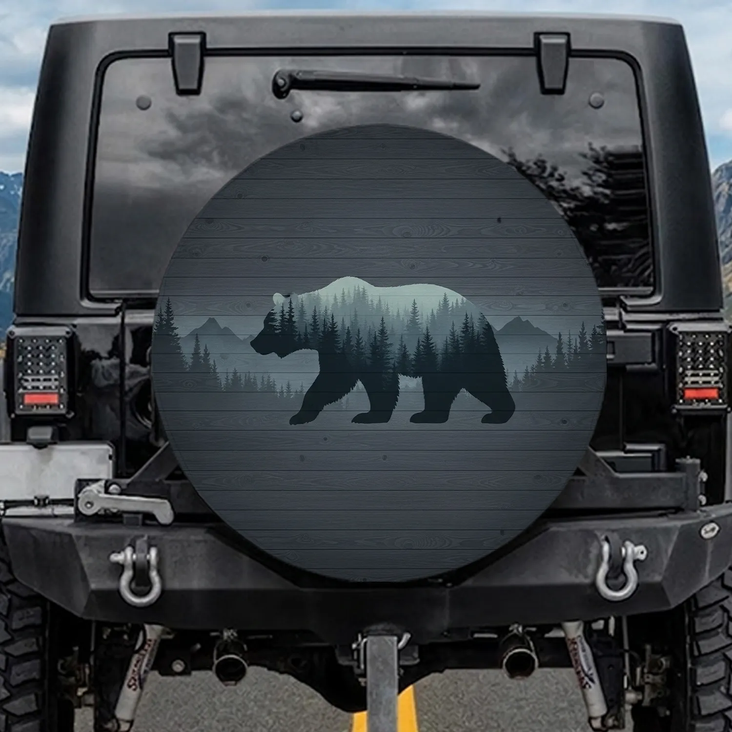 Grizzly Bear Pine Forest Wood Grain - Wildlife Lover Gift for Bear Lover Spare Tire Cover - 1