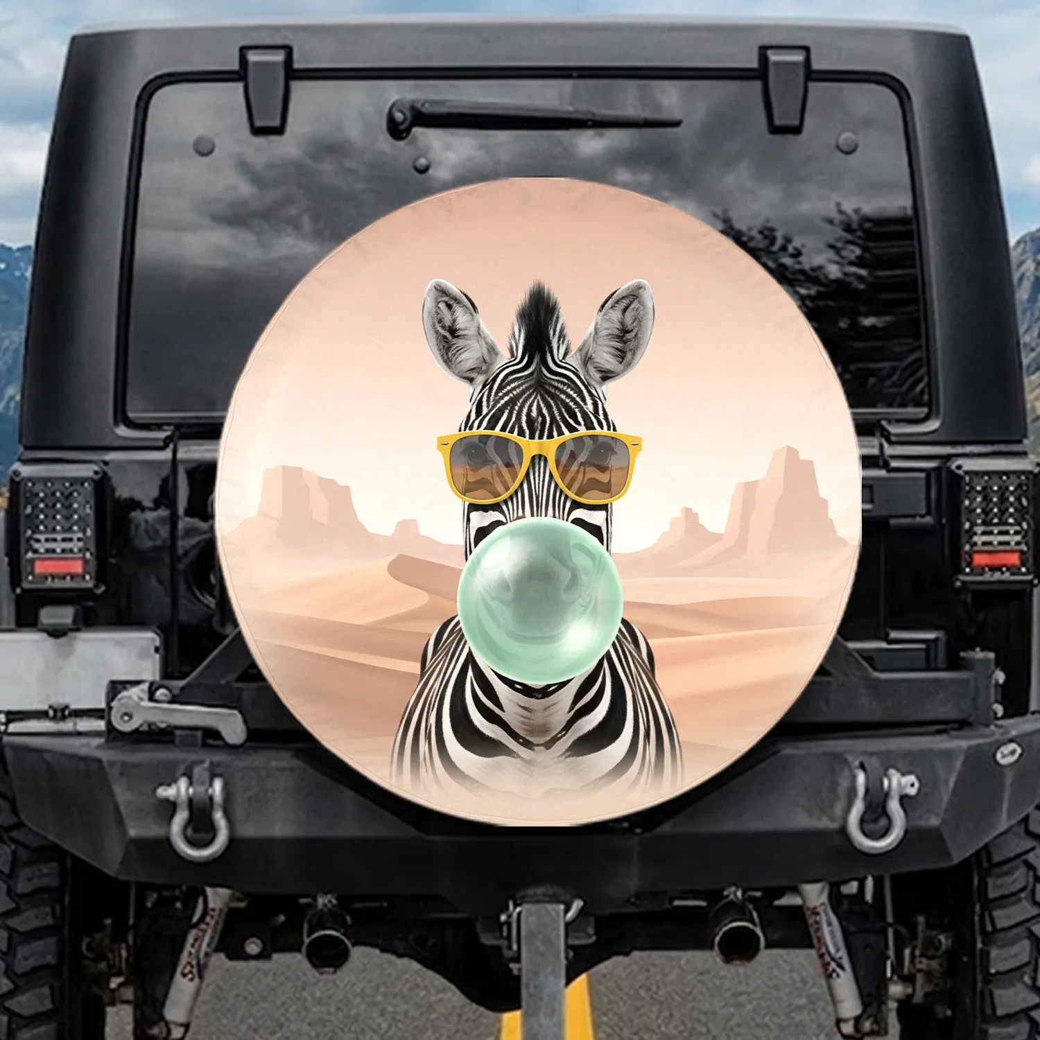 Zebra Sunglasses Mint Bubblegum Desert Landscape - Wildlife Lover Gift Spare Tire Cover - 1