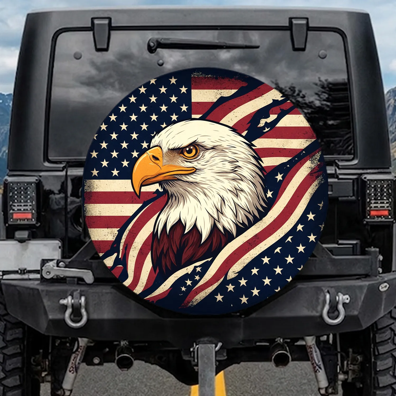 Bald Eagle American Flag - Independence Day Gift for Veterans Spare Tire Cover - 1