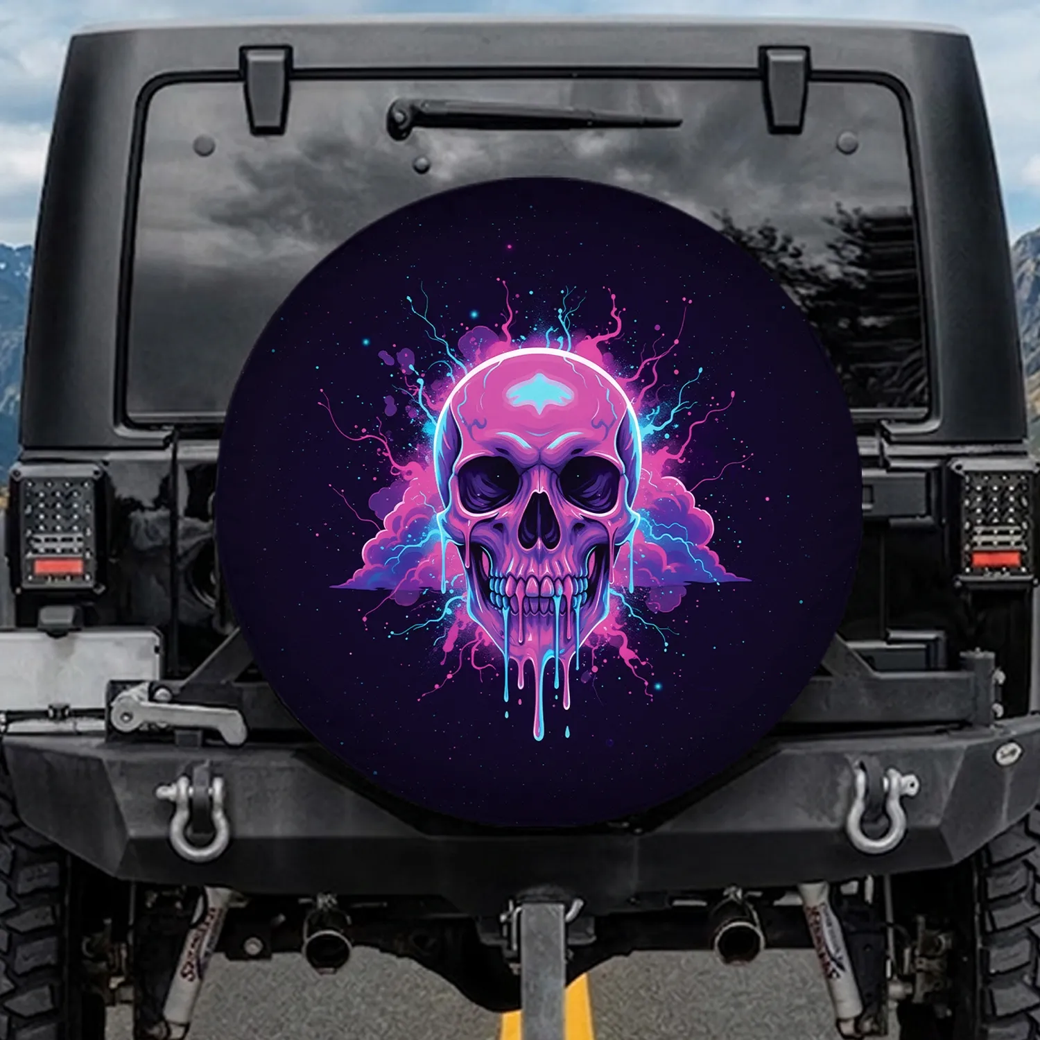 Melting Skull Dripping Liquid Glowing Cosmic Dust Nebulae Expanse - Sci-Fi Fan Gift Spare Tire Cover - 1