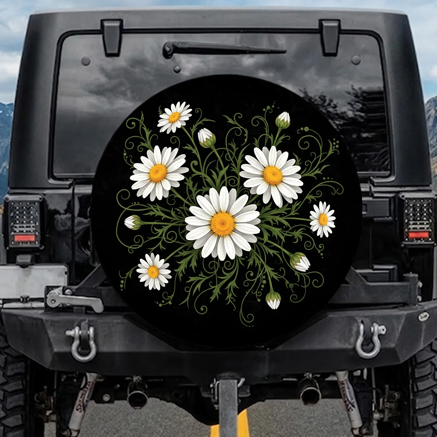 Three Daisies Leaves Floral Garden Lover Home Decor Gift Spare Tire Cover - 1