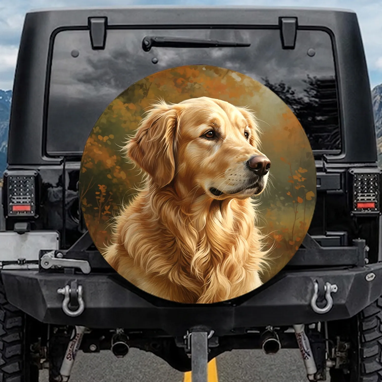 Golden Retriever Autumn Foliage Outdoor Scene - Dog Lover Gift Spare Tire Cover - 1