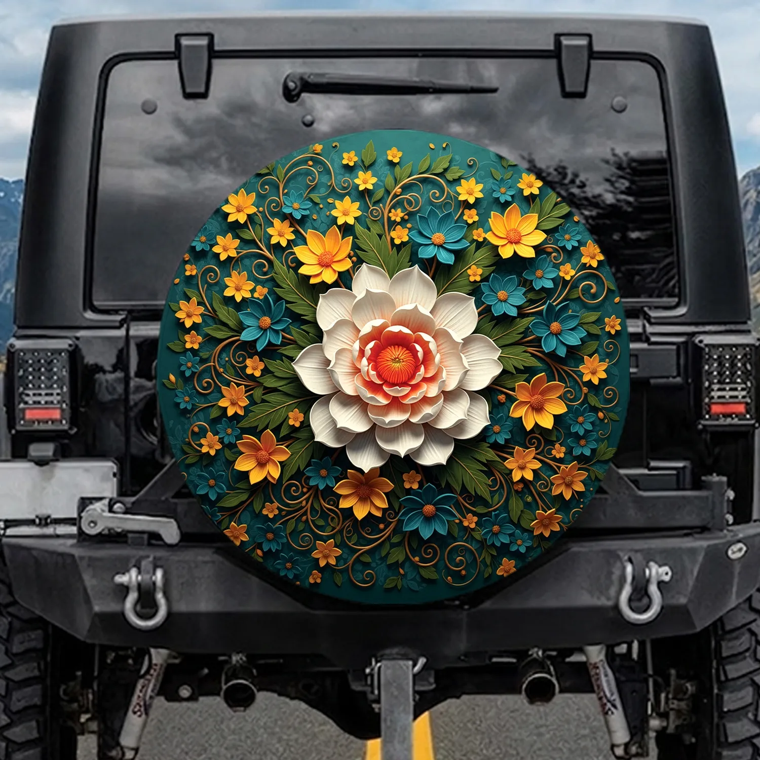 Multi-Petal Flower Lush Botanical Field - Home Decor Garden Lover Gift Spare Tire Cover - 1