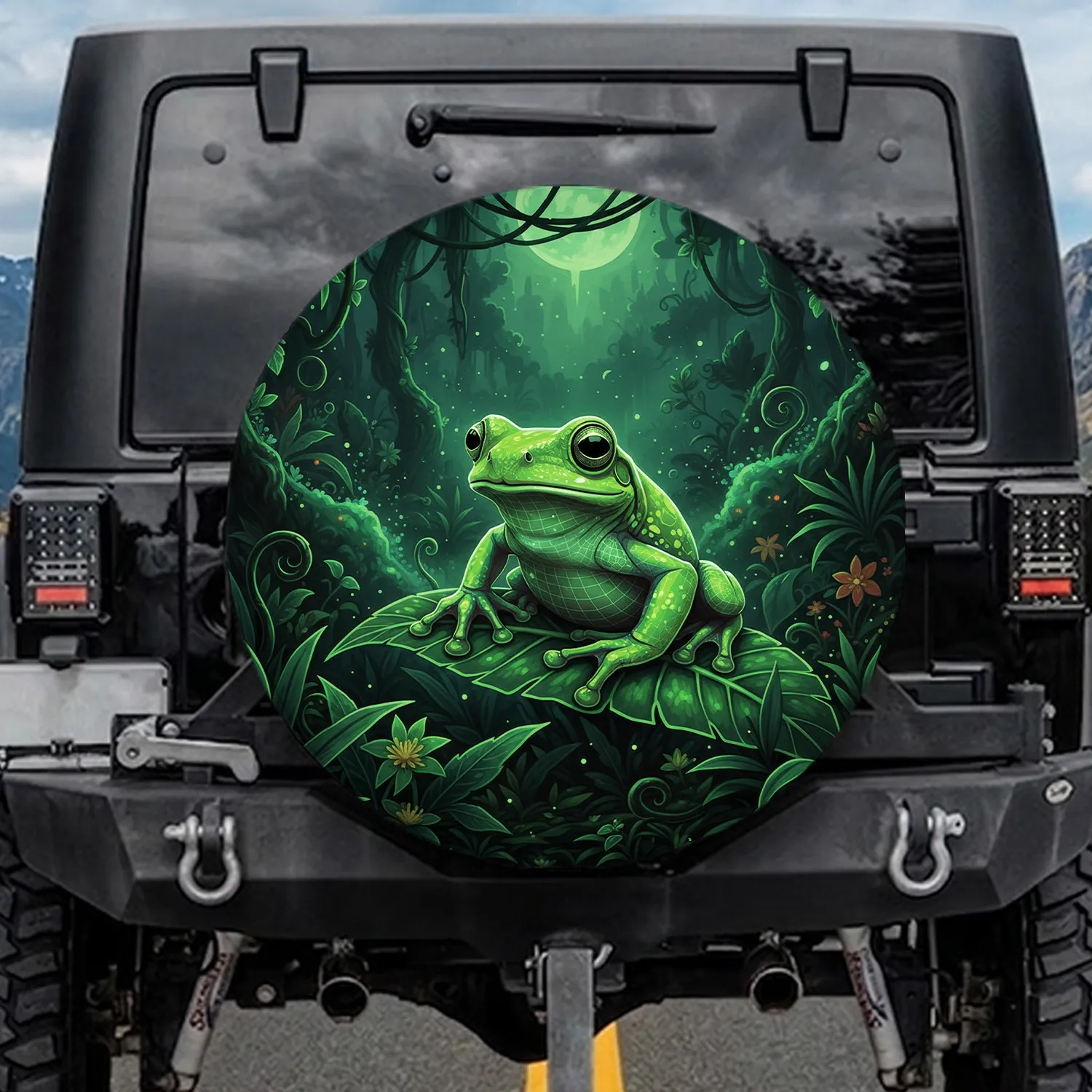 Tree Frog Jungle Night Scene - Wildlife Lover Gift Spare Tire Cover - 1