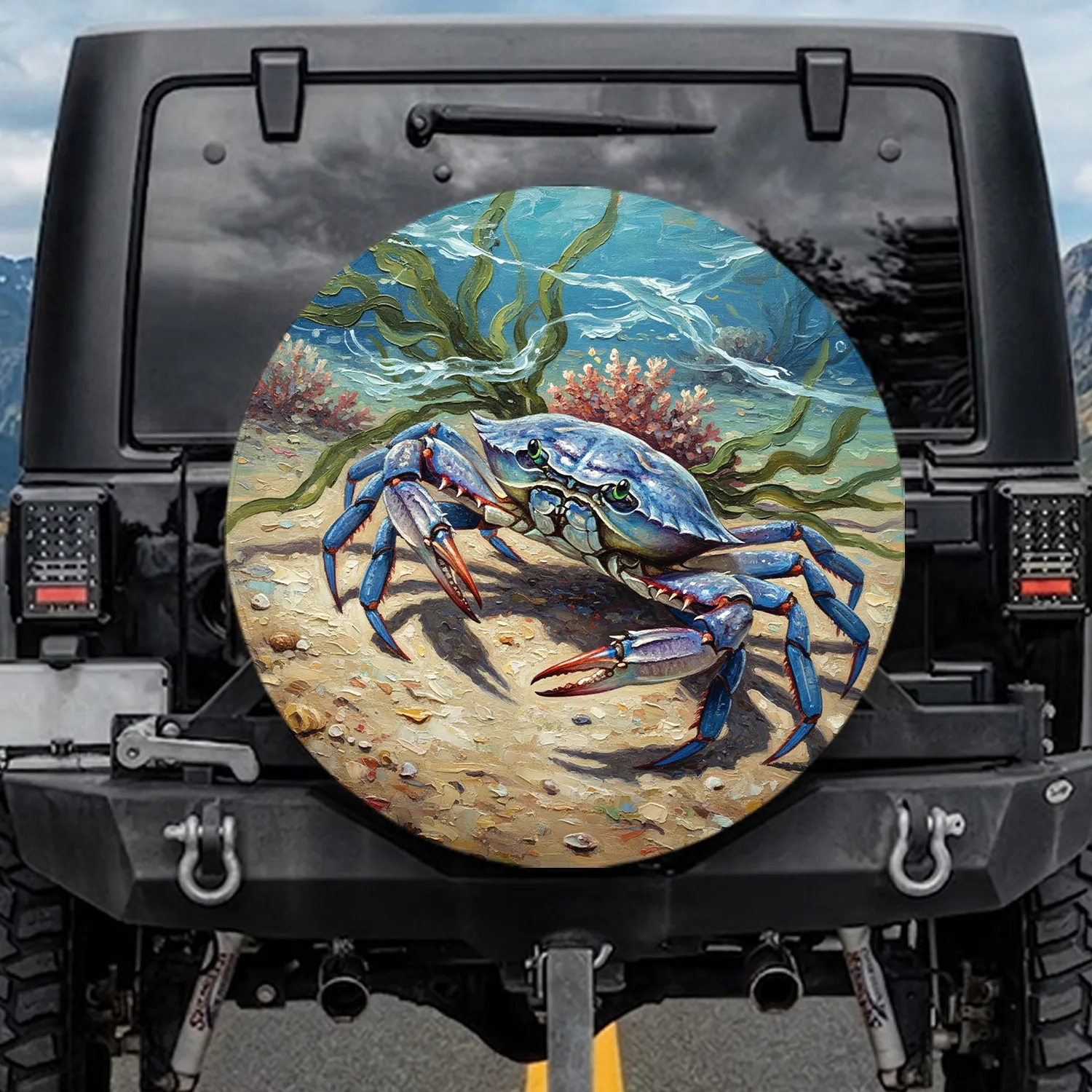 Blue Crab Marine Underwater Scene - Ocean Lover Coastal Decor Gift Spare Tire Cover - 1