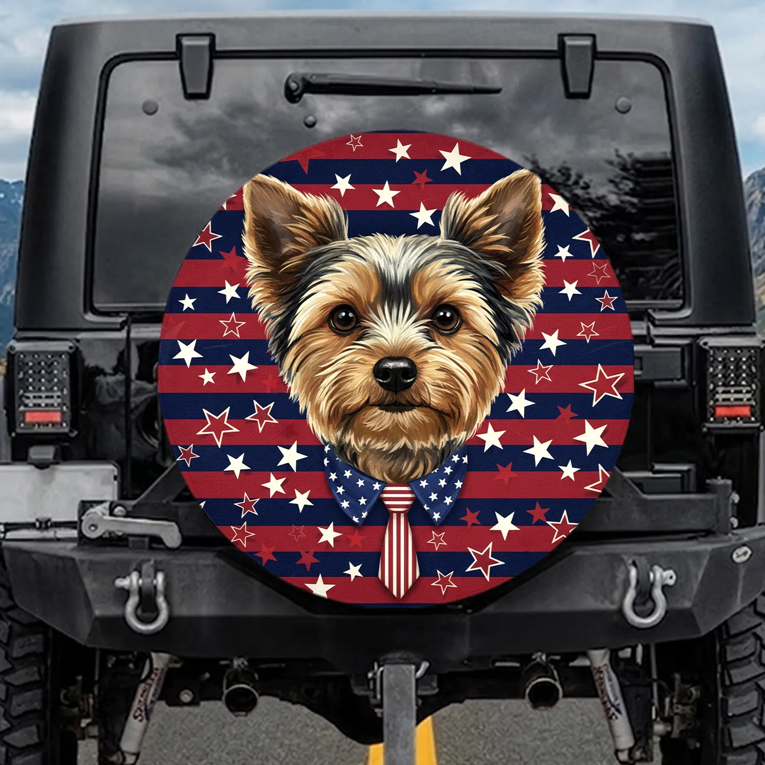 Yorkshire Terrier Dog Patriotic Bandana Stars Stripes - Independence Day Gift Spare Tire Cover - 1