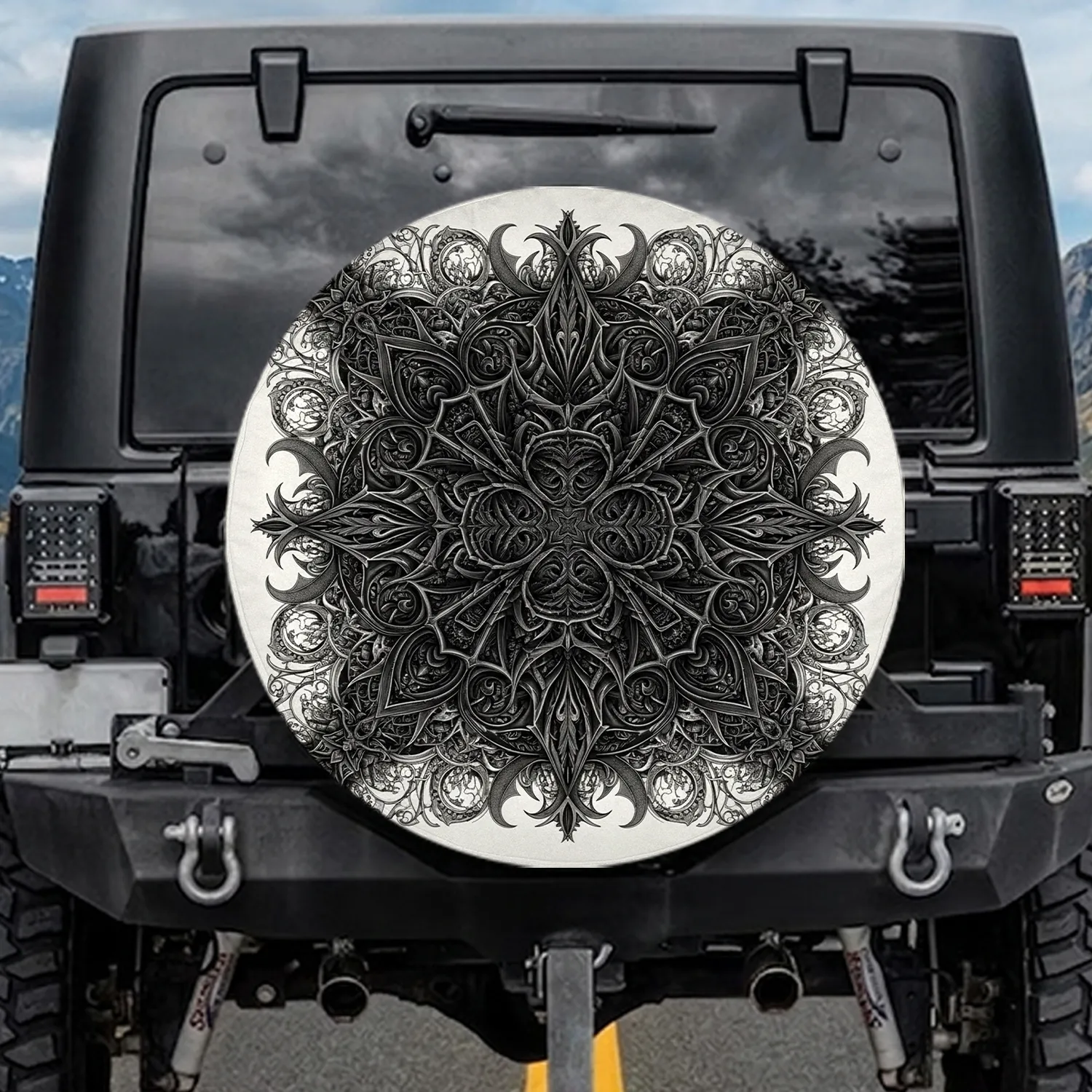 Gothic Mandala Cruciform Structure Tendrils Wings Filigree - Home Decor Gift for Car Spare Tire Cover - 1