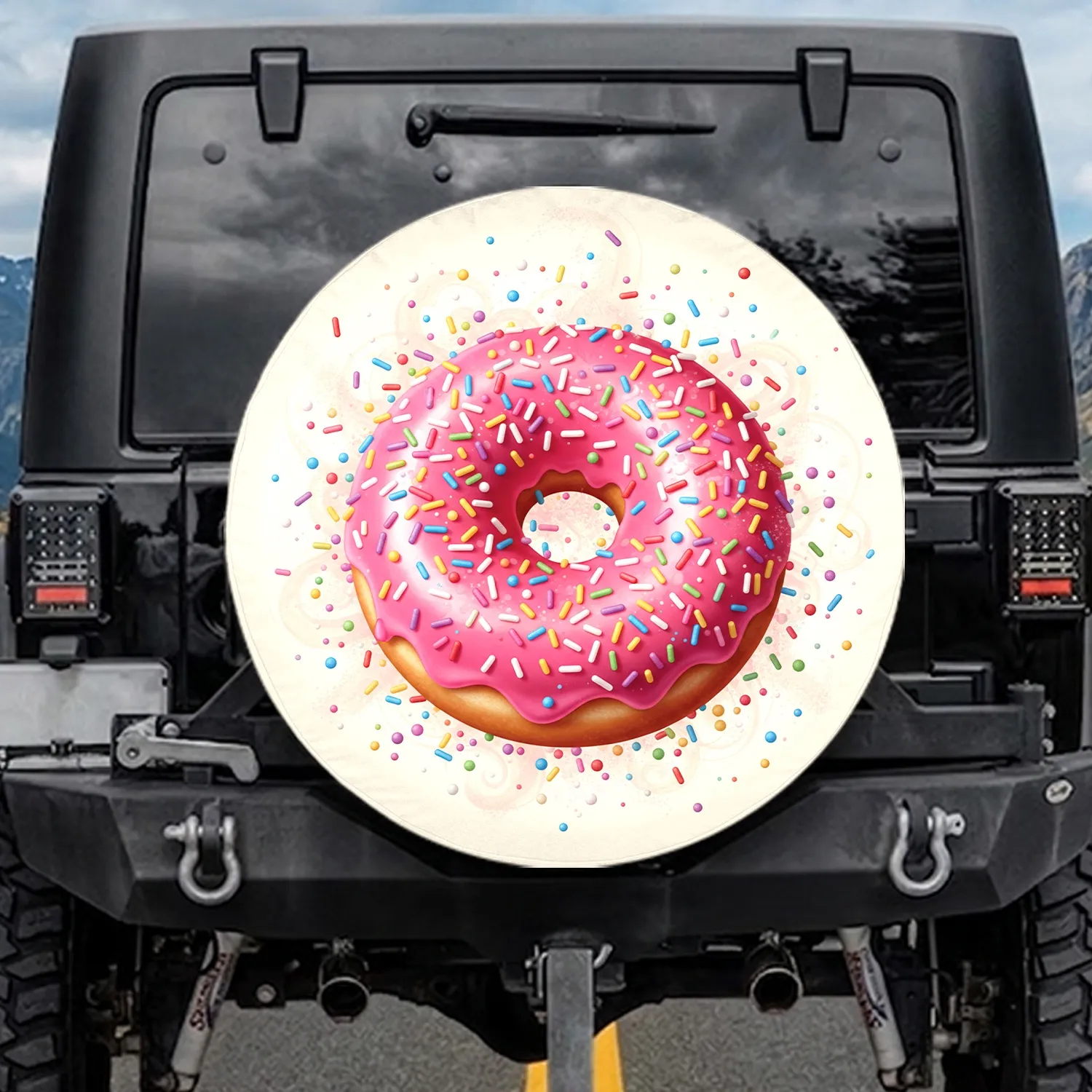 Pink Icing Donut Sprinkles Confectionery - Dessert Lover Gift Spare Tire Cover - 1
