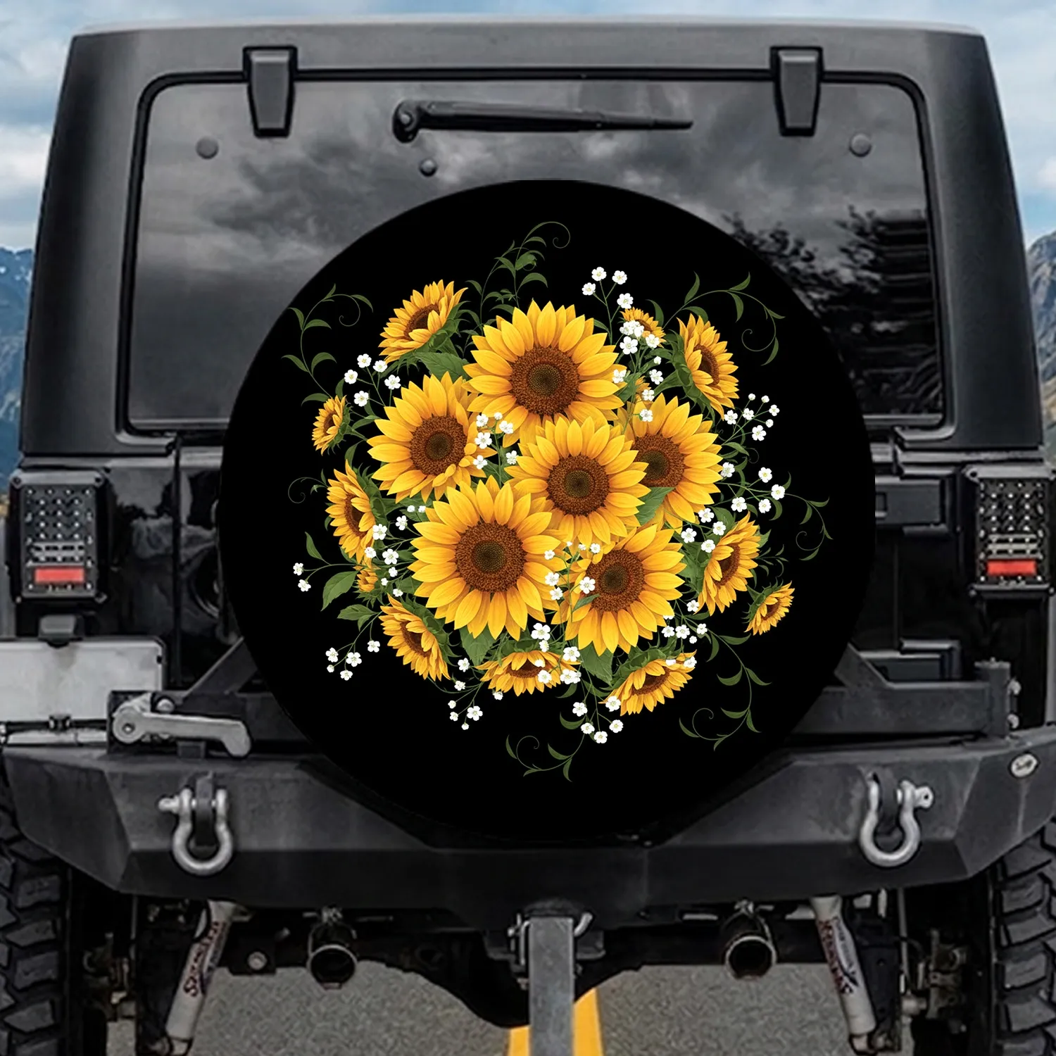 Sunflowers Botanical Garden White Flowers Green Foliage - Garden Lover Gift Spare Tire Cover - 1