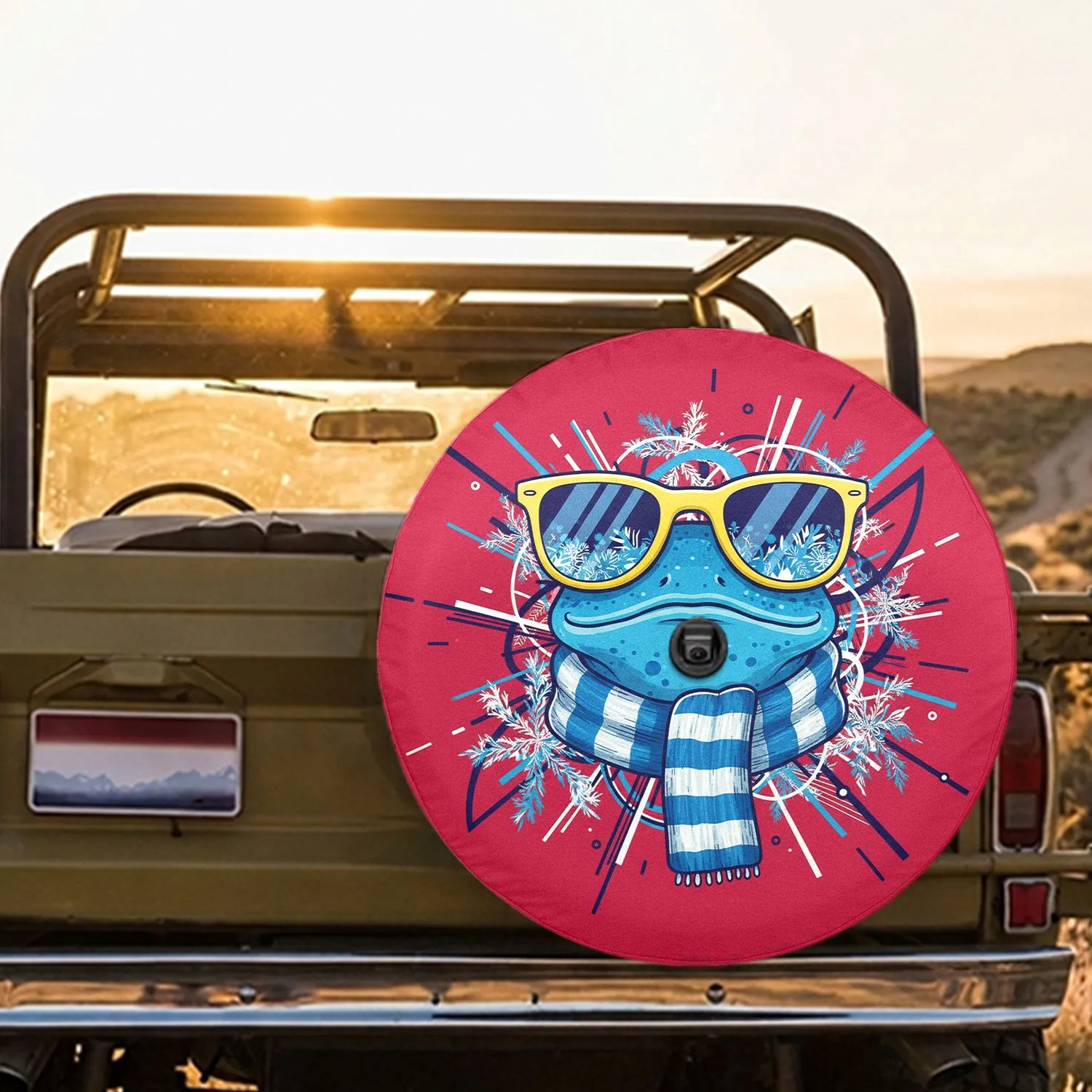 Blue Frog Yellow Sunglasses Scarf Car Decor Gift for Frog Lover Spare Tire Cover - 1