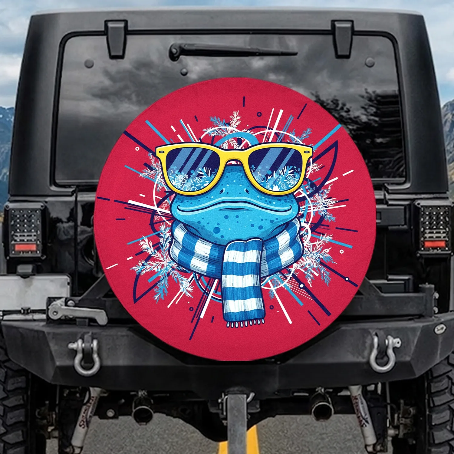 Blue Frog Yellow Sunglasses Scarf Car Decor Gift for Frog Lover Spare Tire Cover - 1