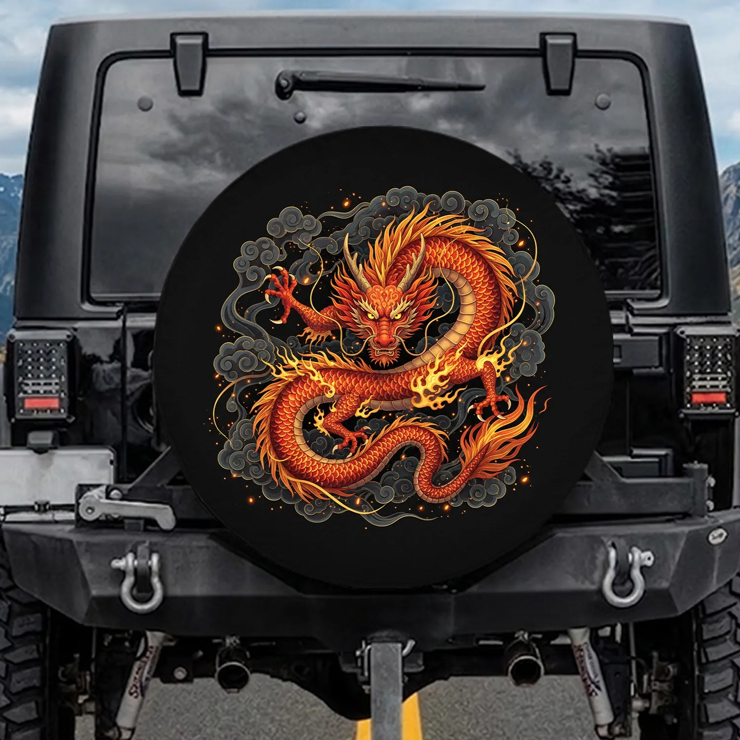 Eastern Dragon Fiery Scales Cloud - Vehicle Decor Gift for Mythology Fans Spare Tire Cover - 1