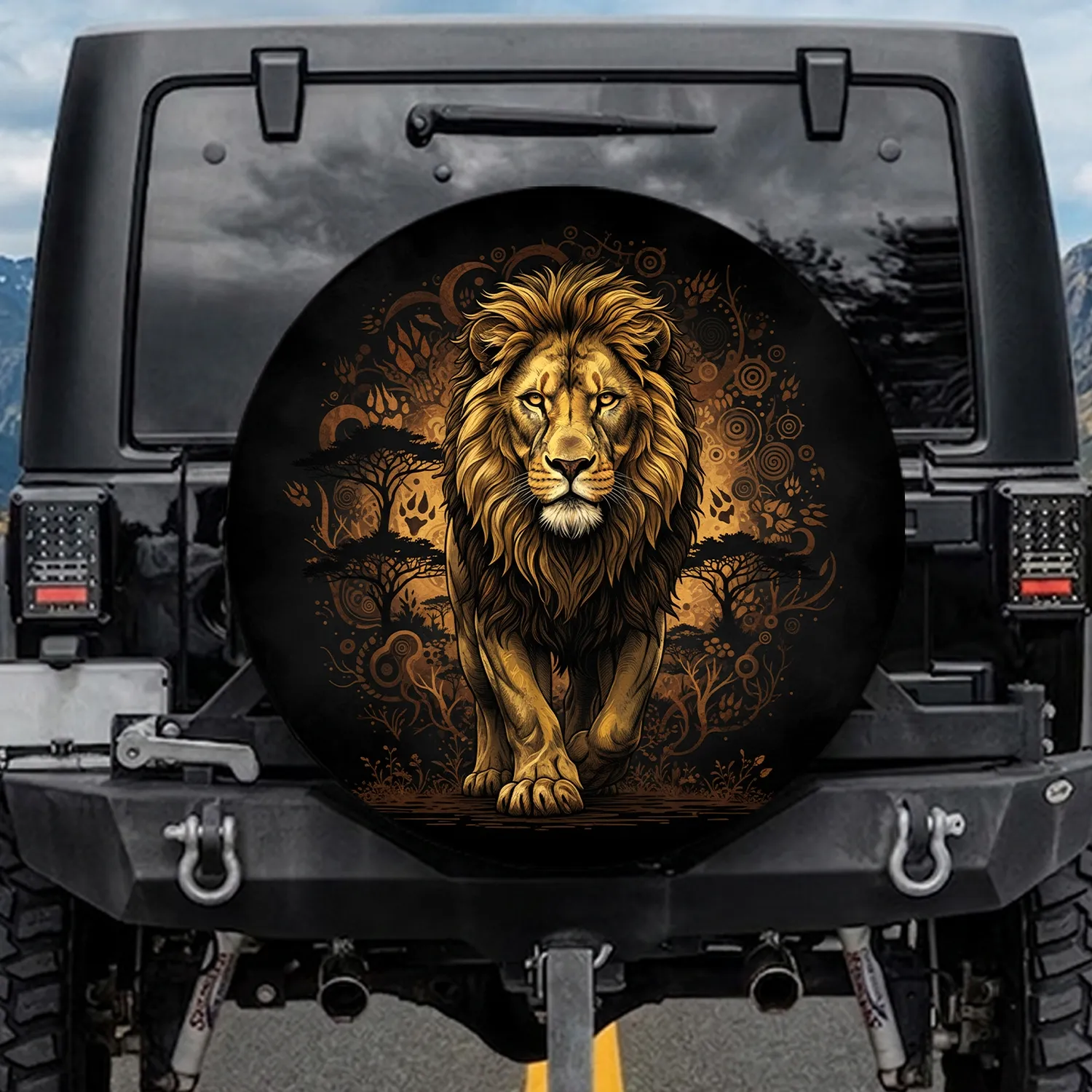 Regal Golden-Bronze Lion with Flowing Mane - Wildlife Lover Gift for Big Cat Lover Spare Tire Cover - 1