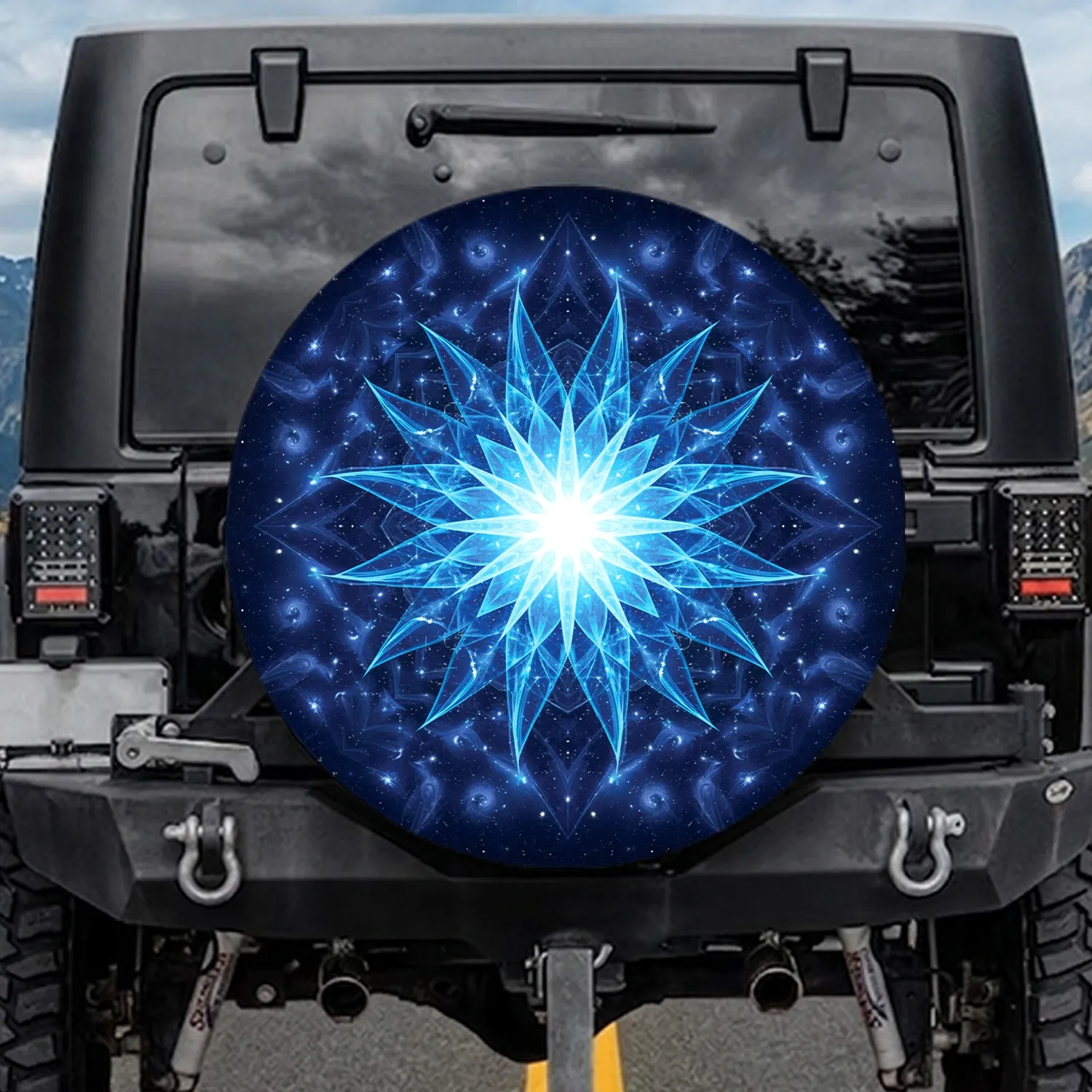 Luminous Fractal Starburst Mandala Cosmic Nebulae Stars - Space Lover Gift Spare Tire Cover - 1