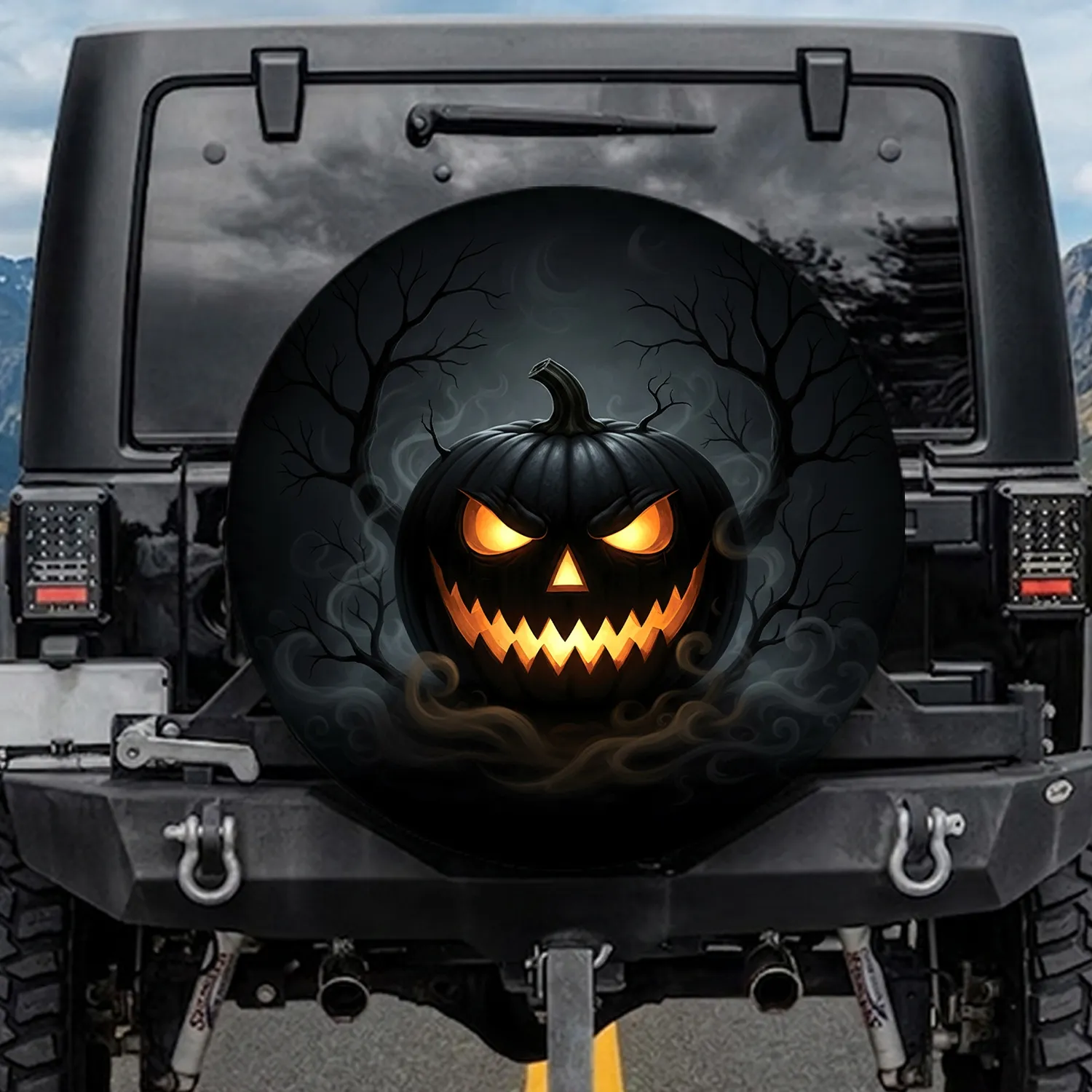 Glowing Jack-o'-Lantern Gnarled Tree Eerie Night - Halloween Party Gift Spare Tire Cover - 1