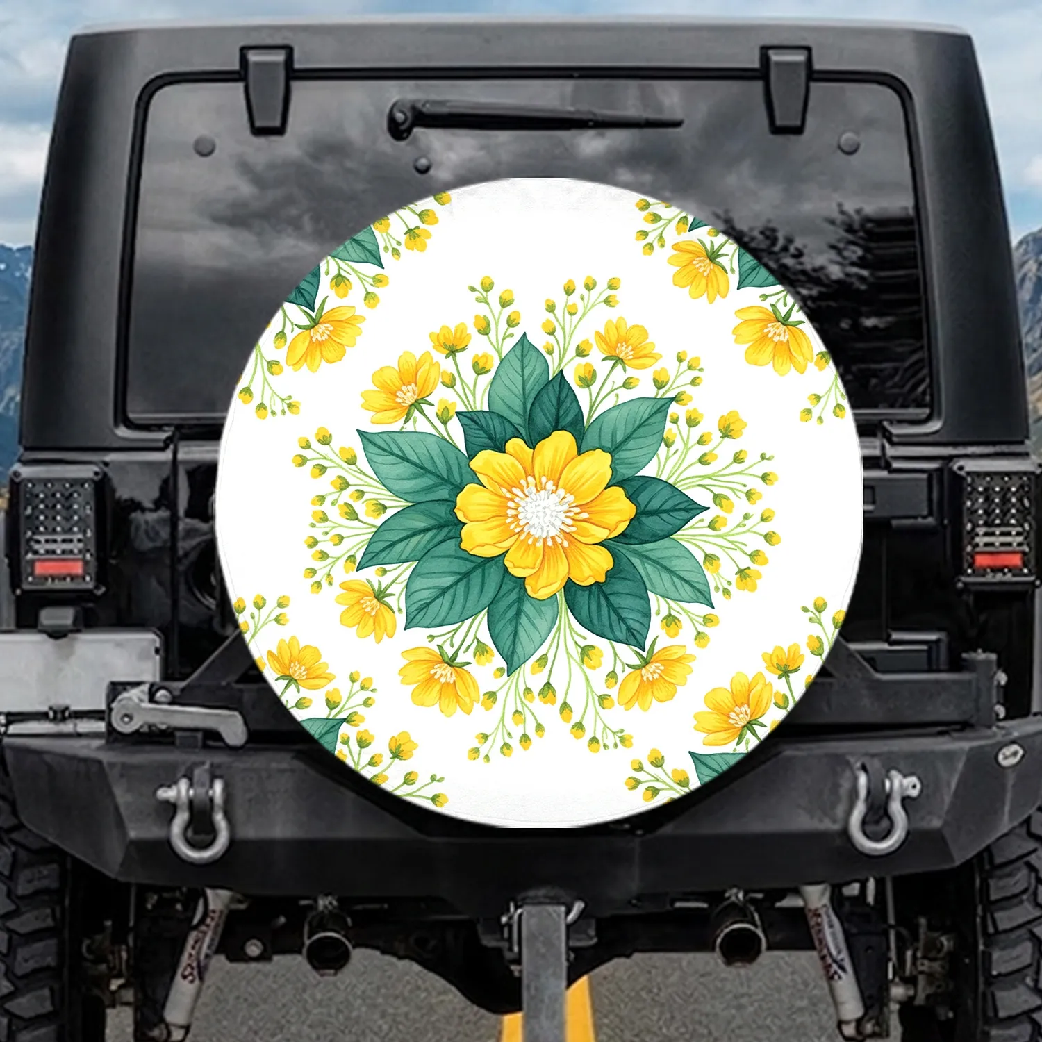 Yellow Flower Botanical Tapestry - Home Decor Gift for Garden Lover Spare Tire Cover - 1