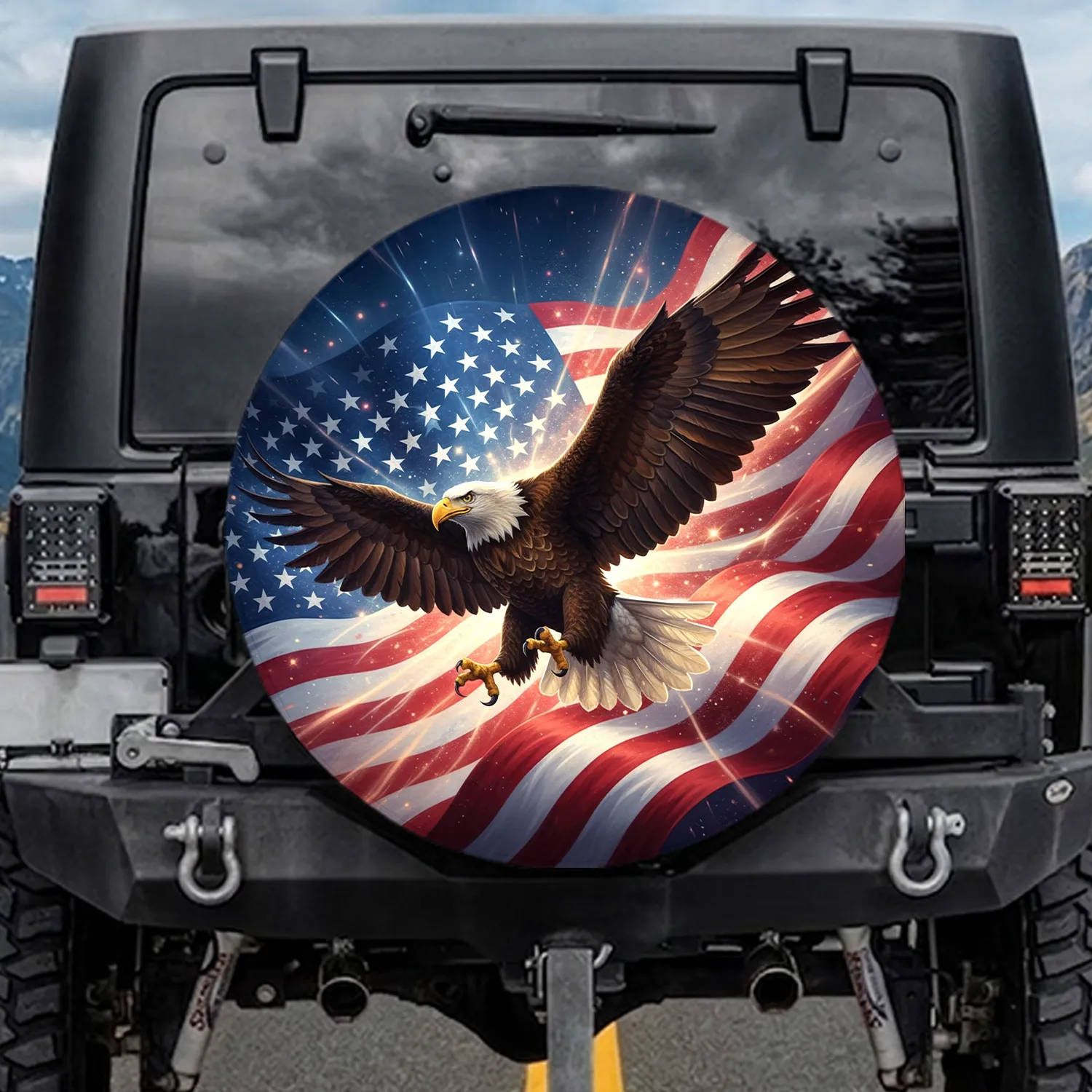 Bald Eagle American Flag Soaring - Independence Day Gift for Veterans Spare Tire Cover - 1