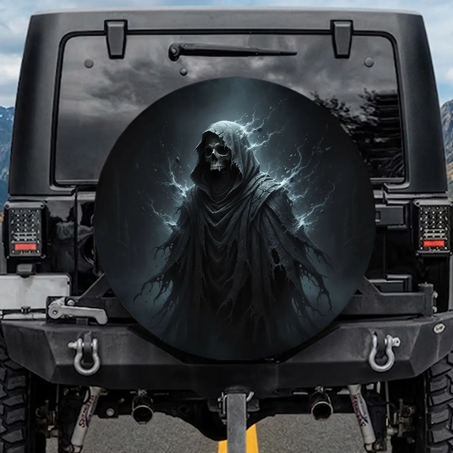 Realistic Skull Tattered Cloak Ethereal Mist - Gothic Home Decor Gift for Fantasy Lover Spare Tire Cover - 1