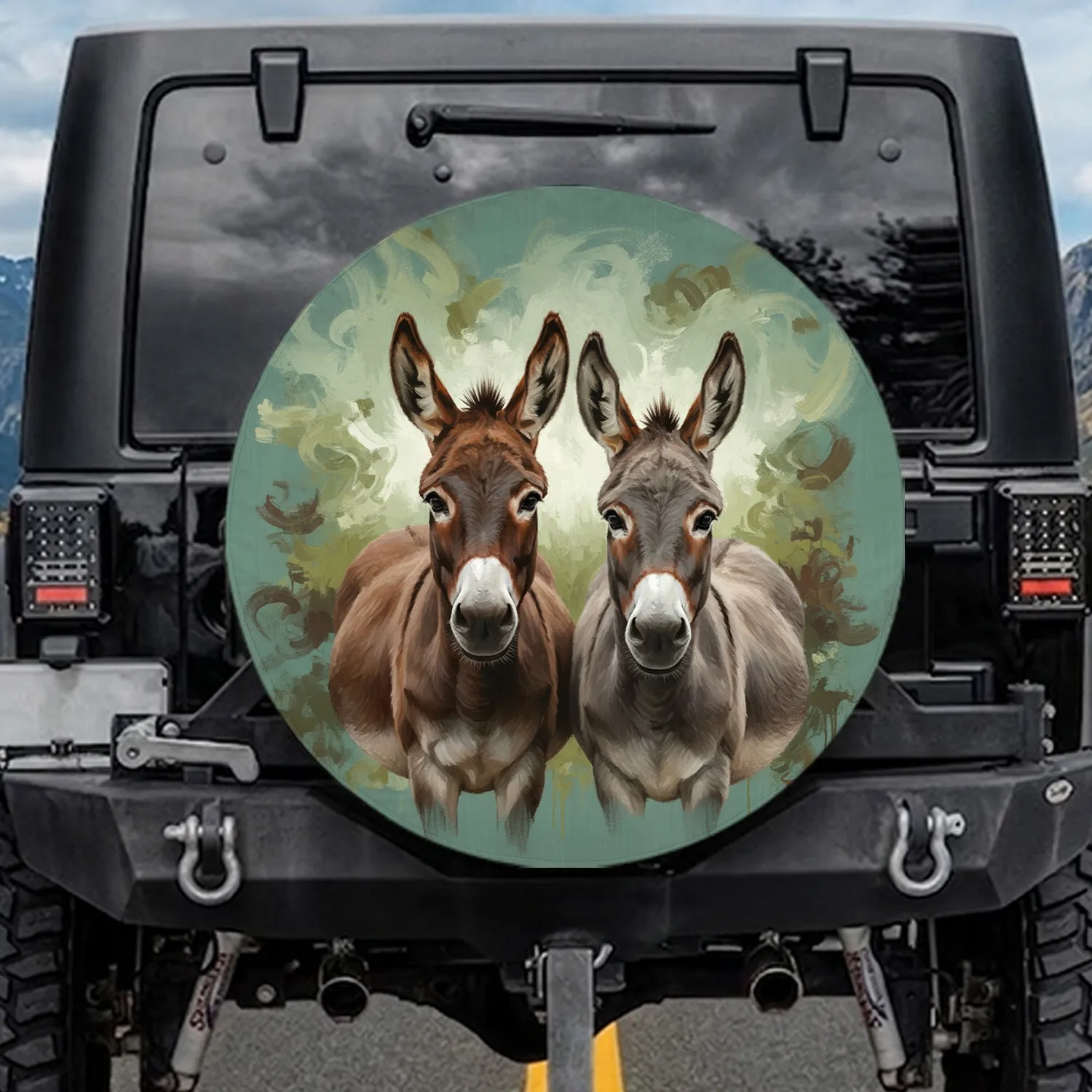 Donkey Pair Rustic Meadow - Farmhouse Decor Gift for Animal Lovers Spare Tire Cover - 1