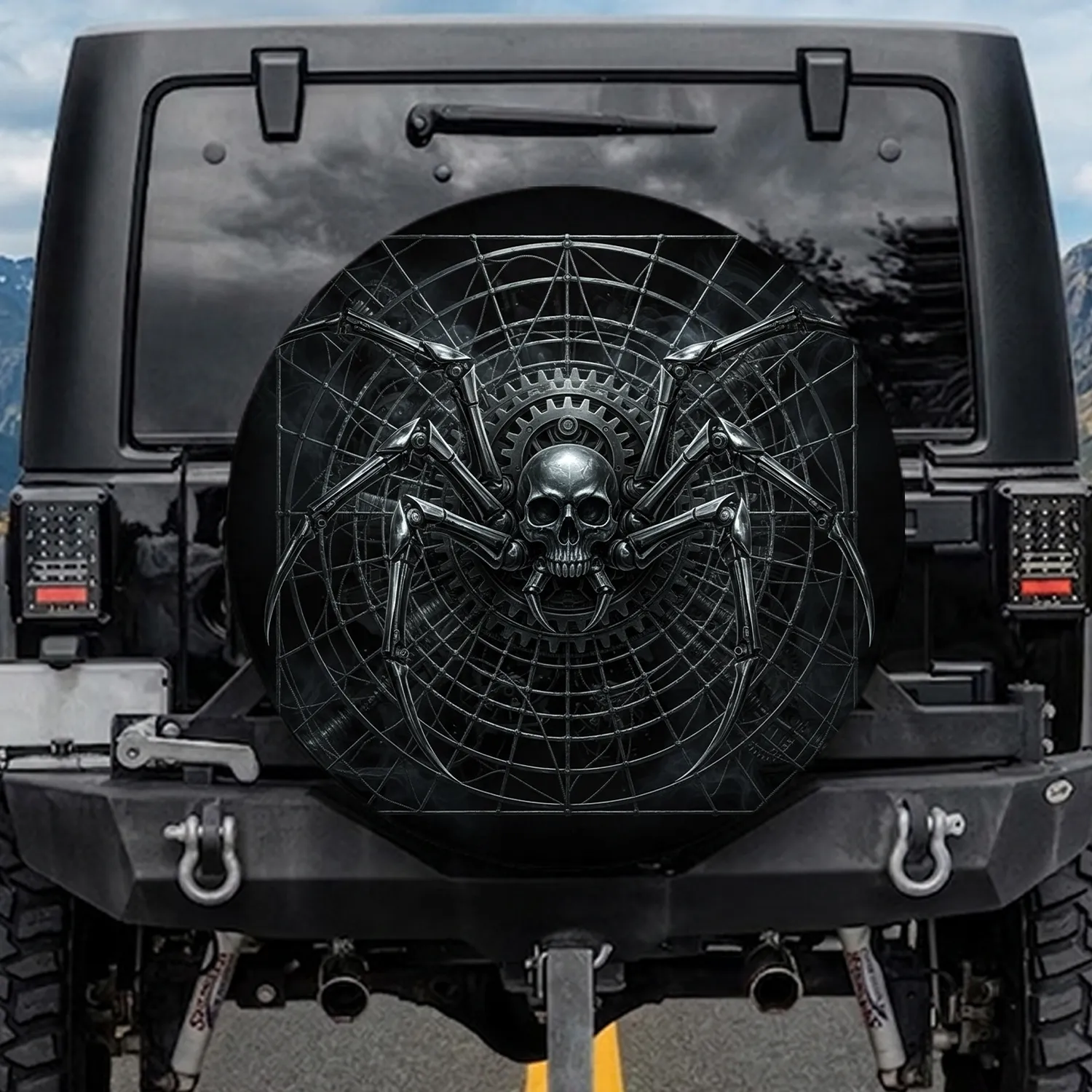 Industrial Mechanical Spider Skull Web - Home Decor Gift for Goth Lover Spare Tire Cover - 1