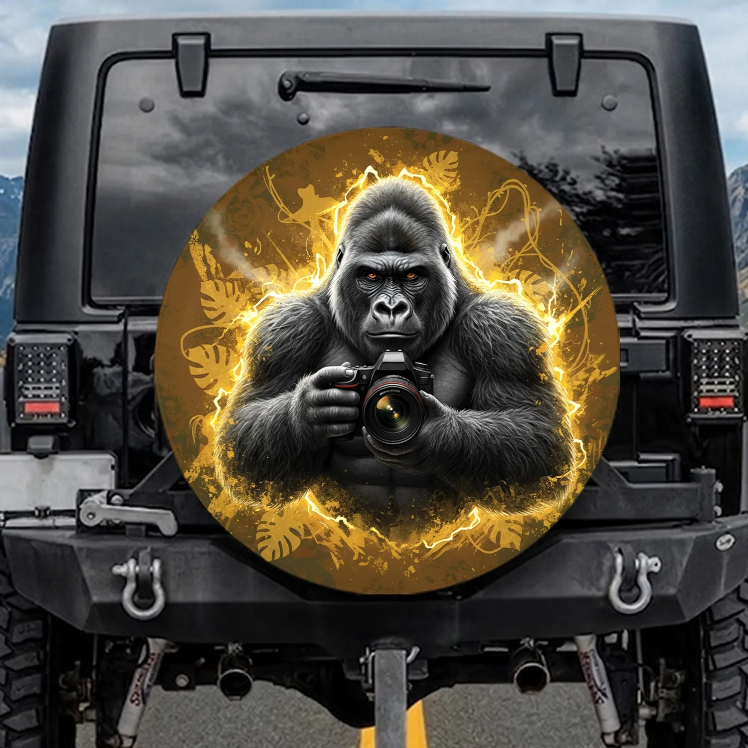 Silverback Gorilla DSLR Camera Jungle - Wildlife Photography Gift for Photographer Spare Tire Cover - 1